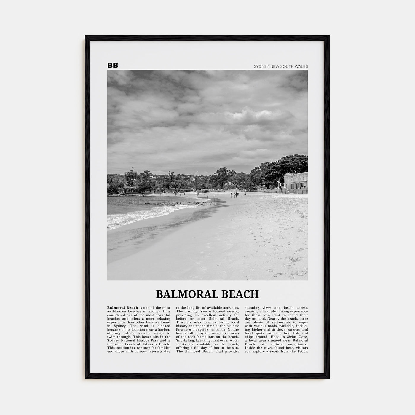 Balmoral Beach Travel B&W Poster