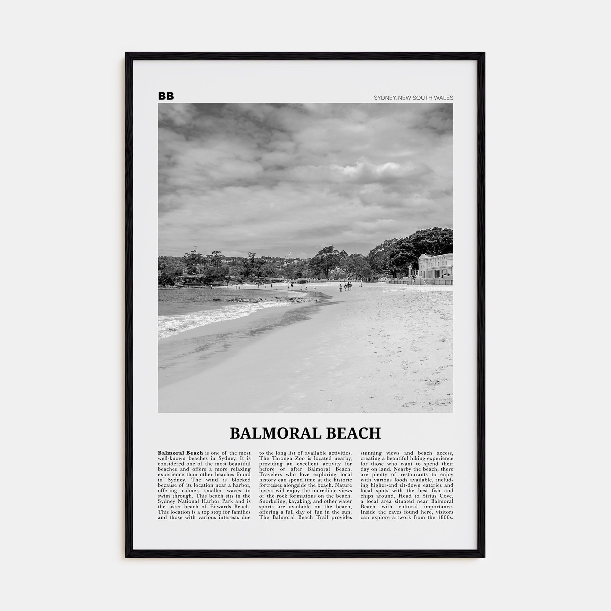Balmoral Beach Travel B&W Poster