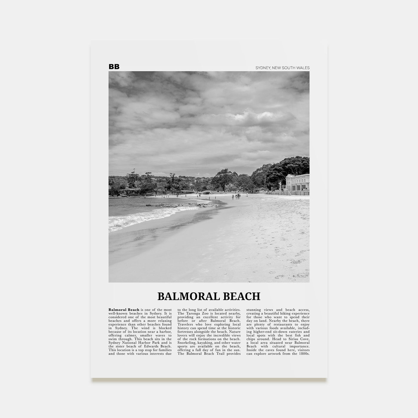 Balmoral Beach Travel B&W Poster