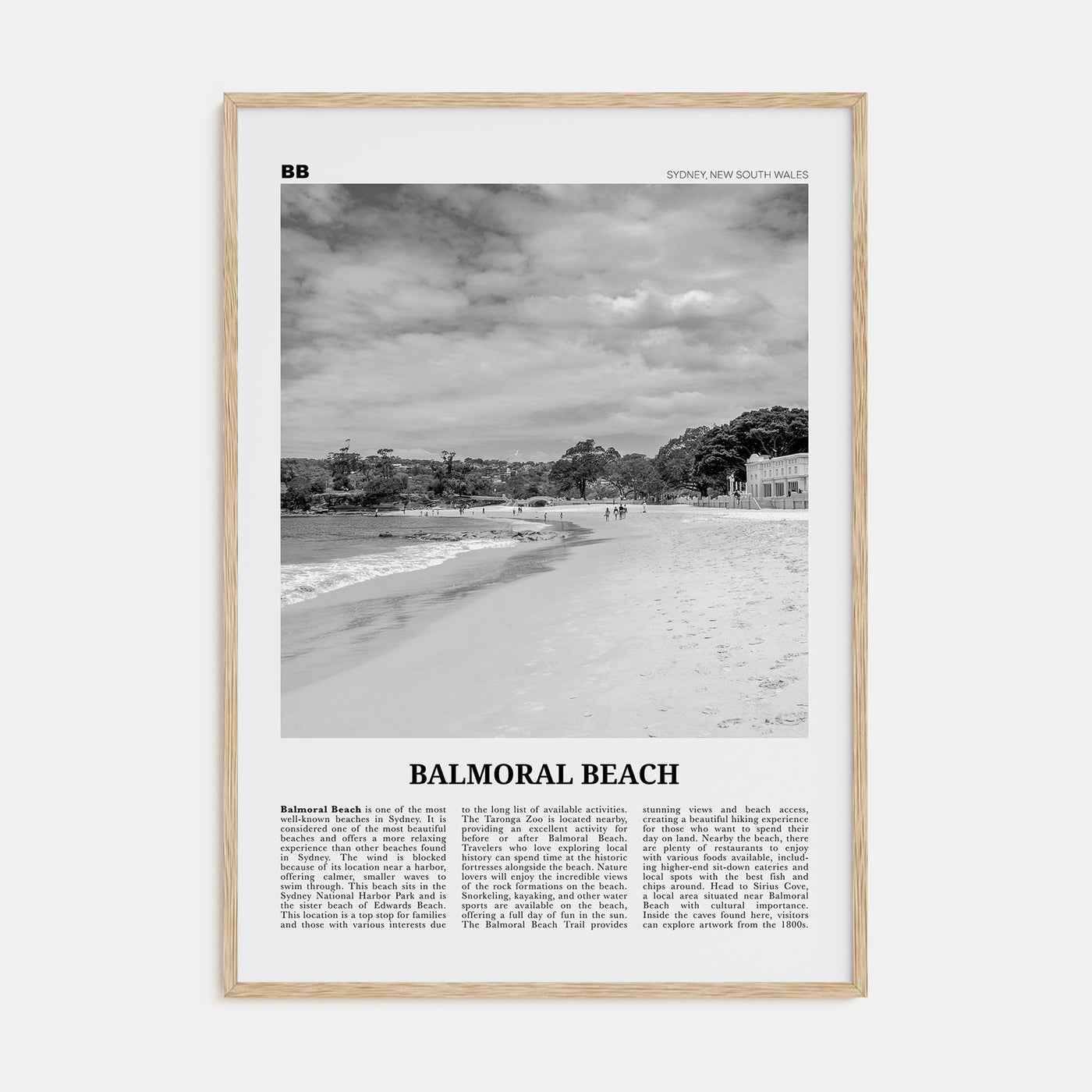 Balmoral Beach Travel B&W Poster