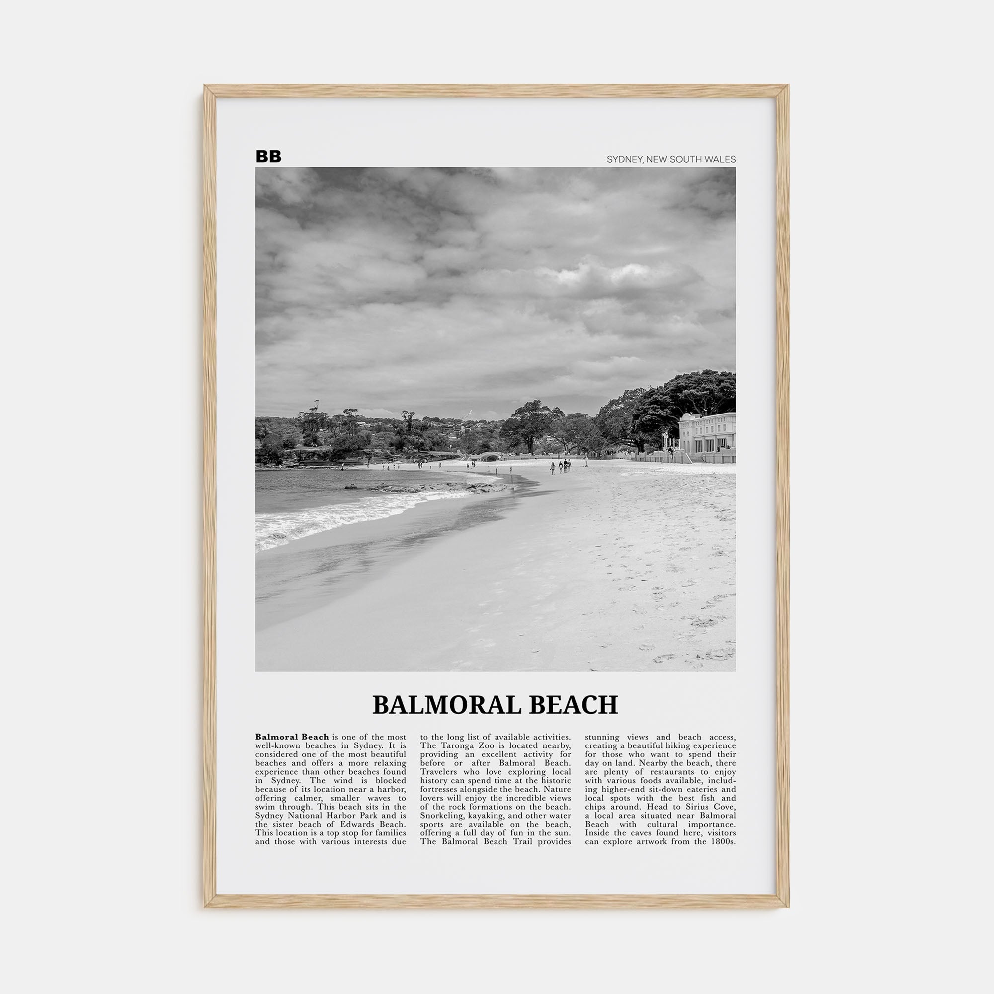 Balmoral Beach Travel B&W Poster