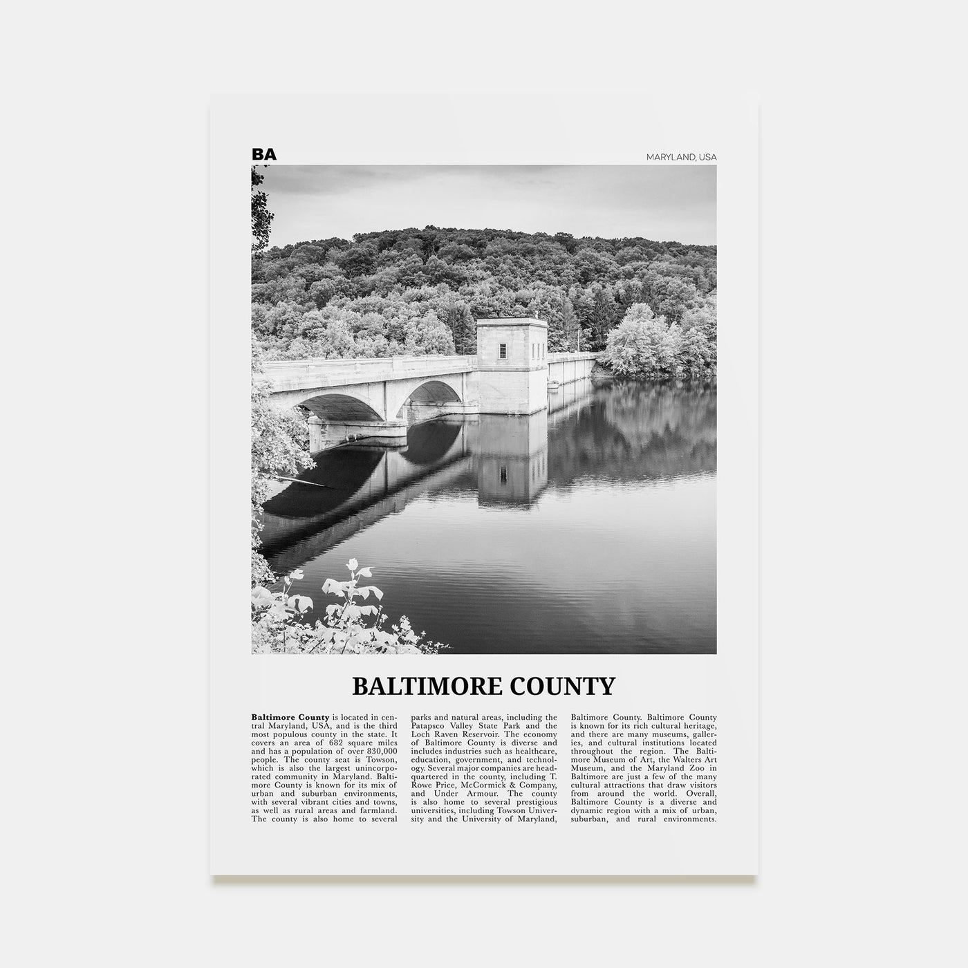 Baltimore County Travel B&W Poster