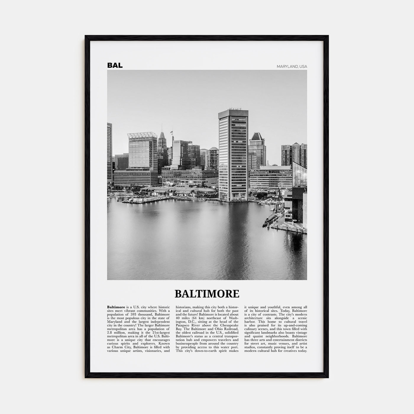 Baltimore Travel B&W No 1 Poster