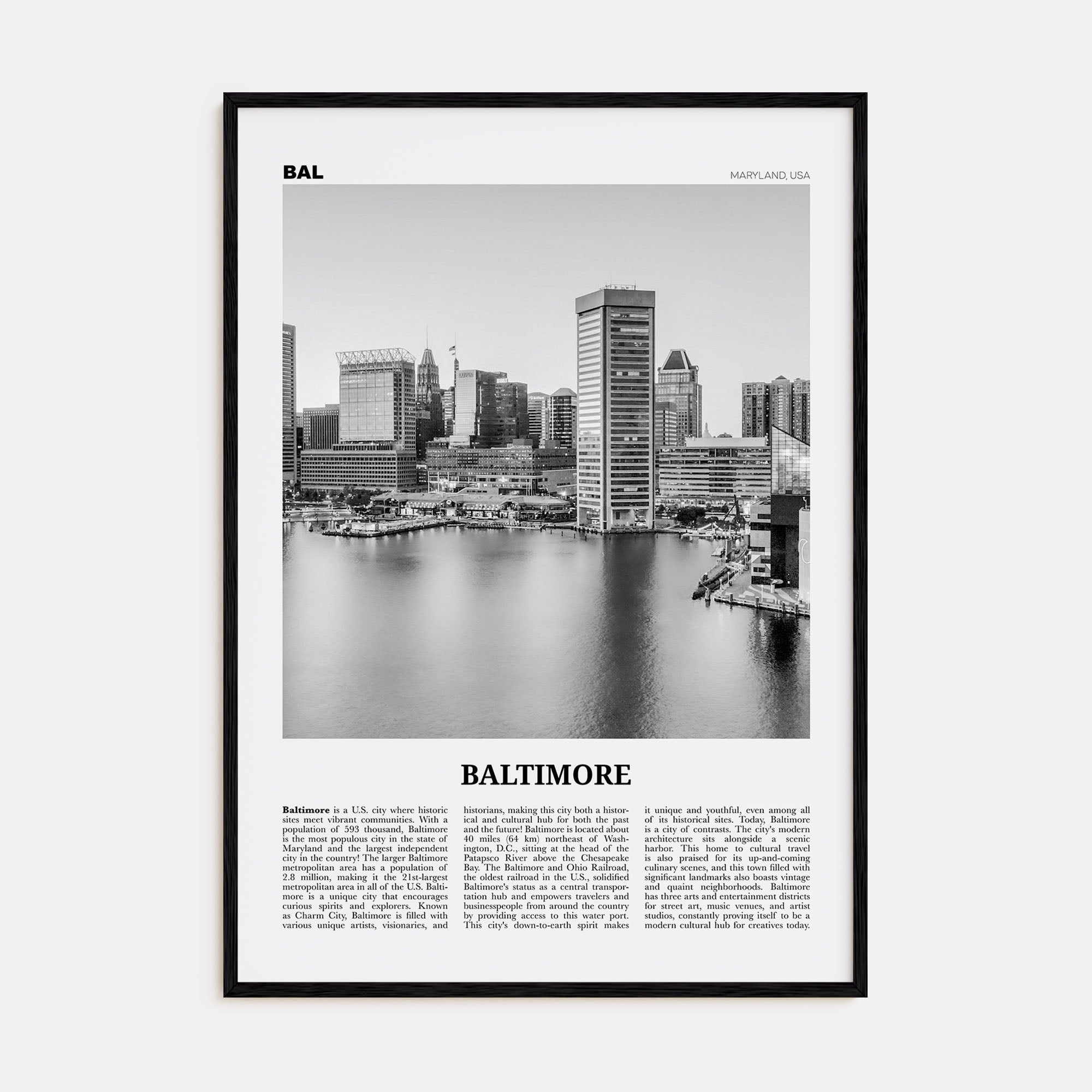 Baltimore Travel B&W No 1 Poster