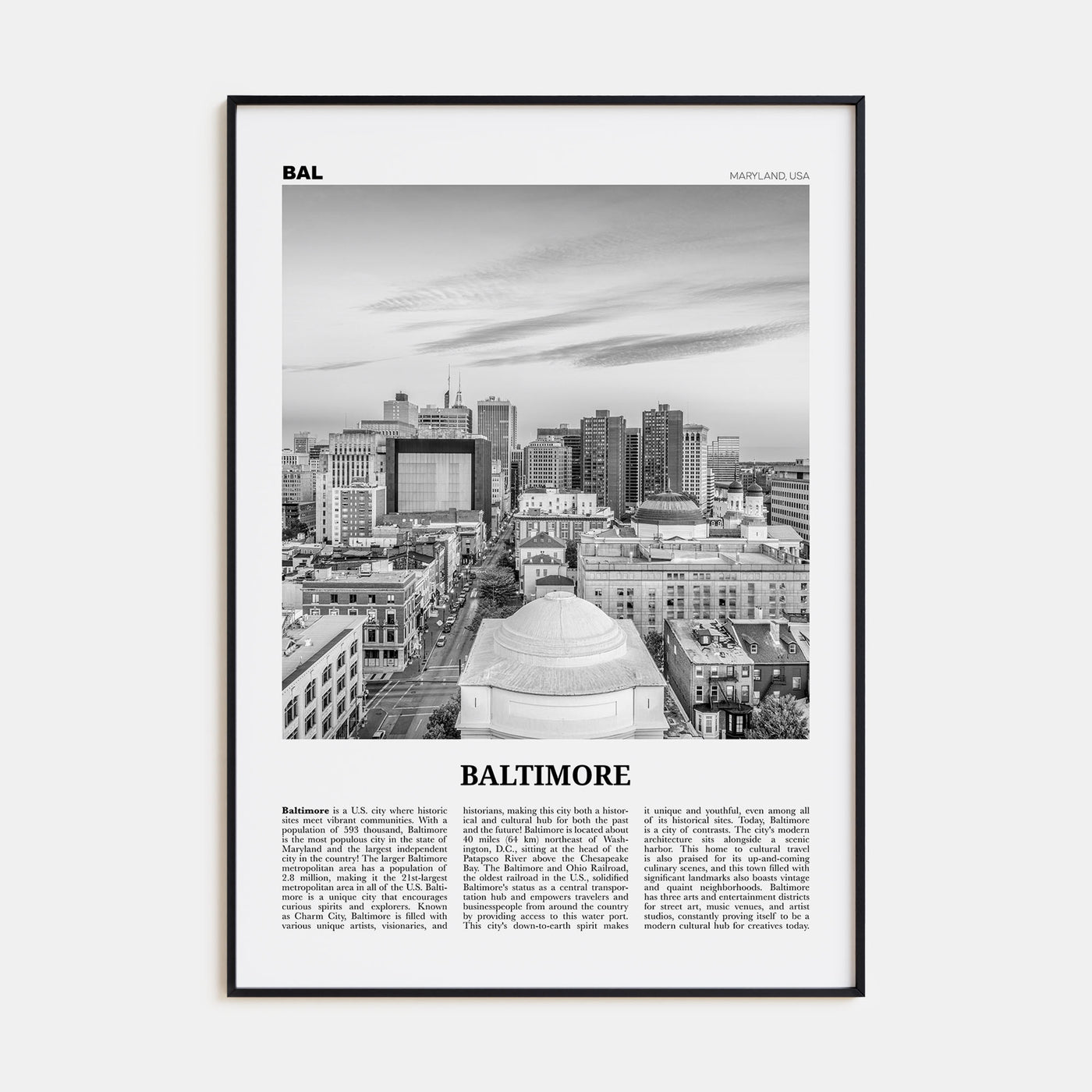 Baltimore Travel B&W No 2 Poster