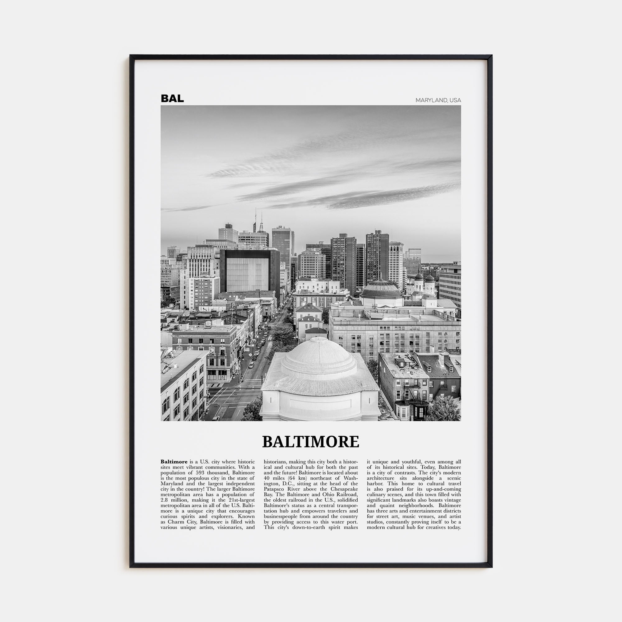 Baltimore Travel B&W No 2 Poster