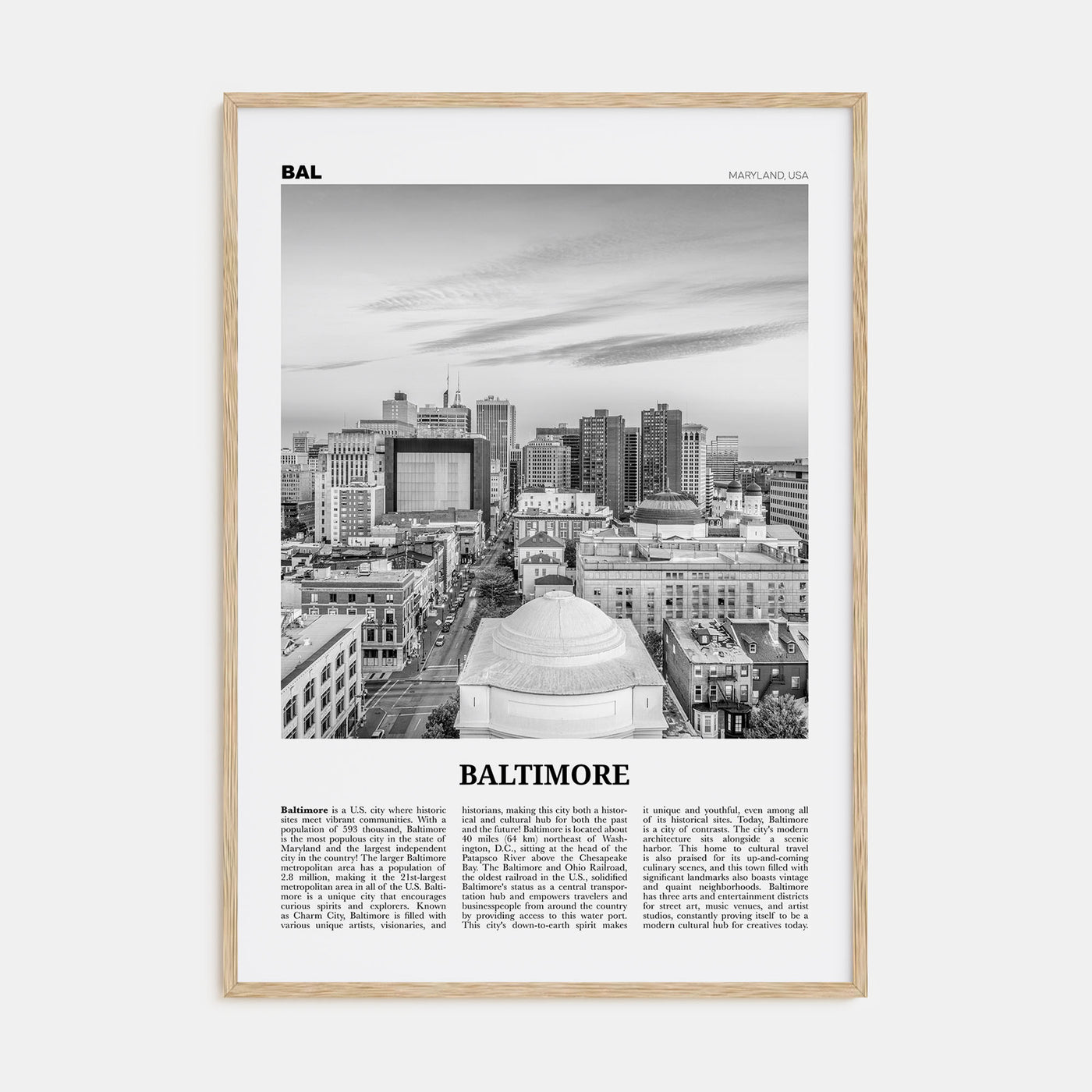 Baltimore Travel B&W No 2 Poster