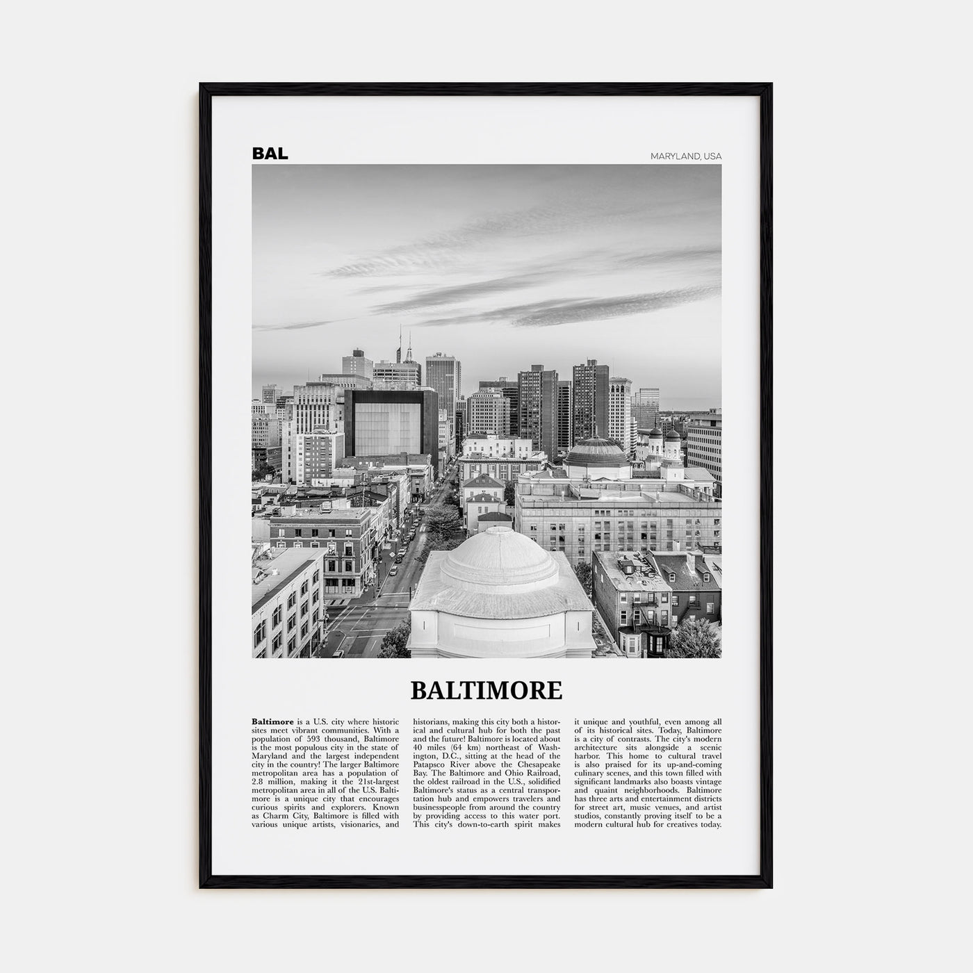 Baltimore Travel B&W No 2 Poster