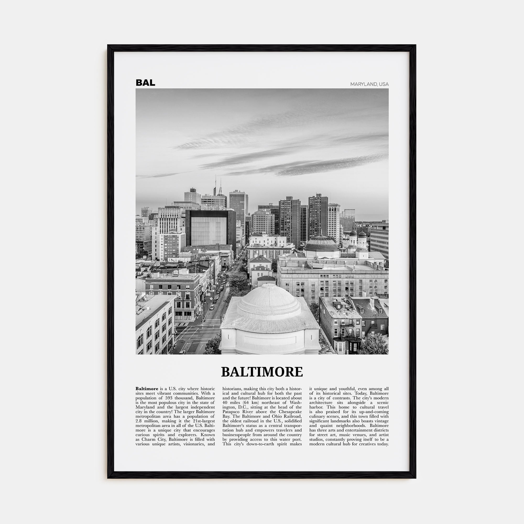 Baltimore Travel B&W No 2 Poster