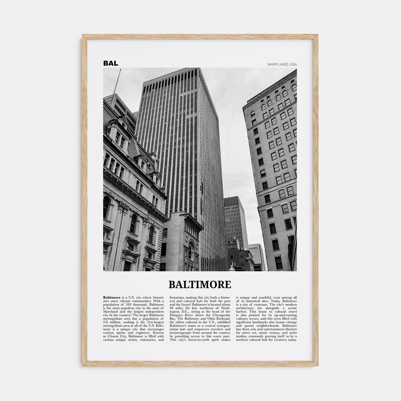 Baltimore Travel B&W No 3 Poster