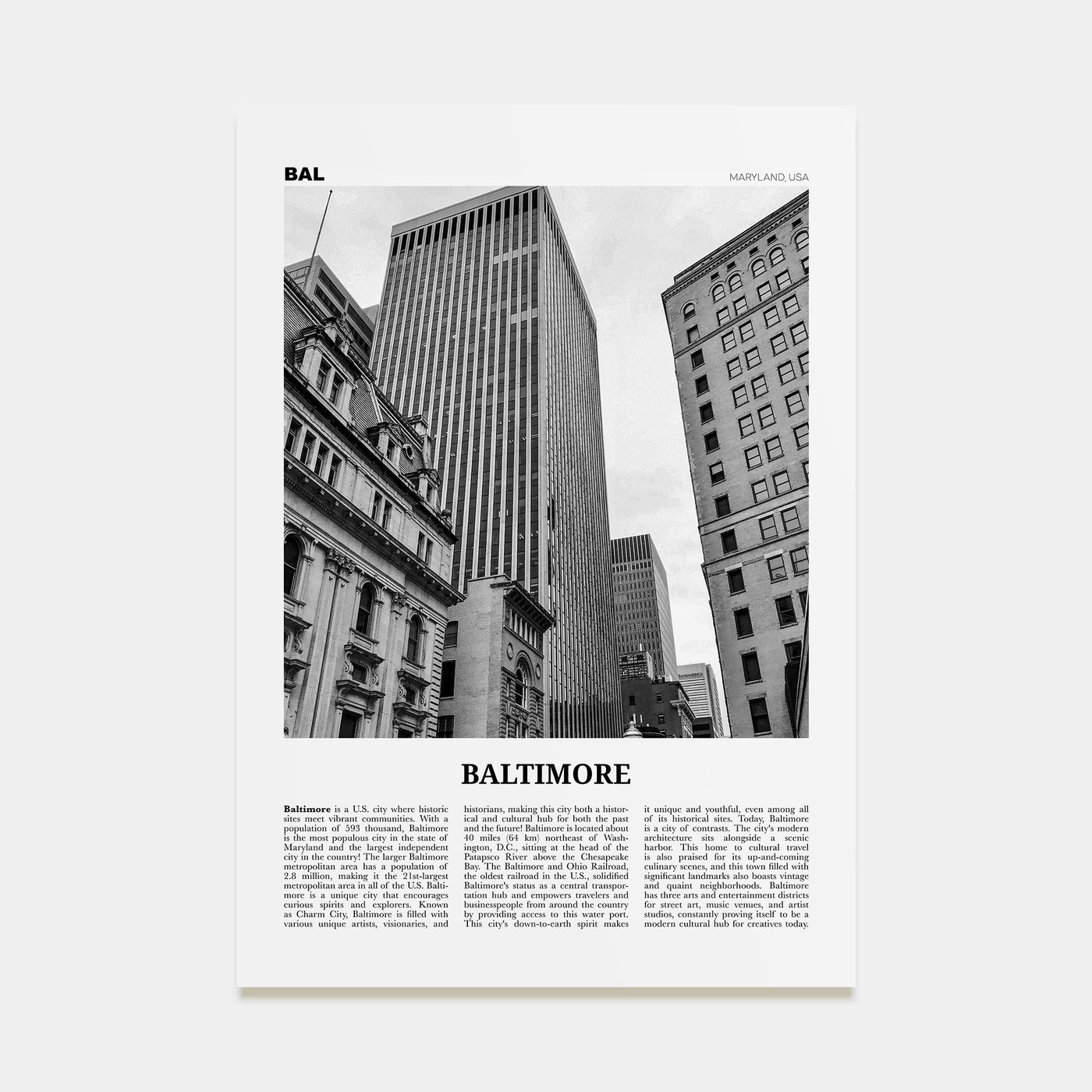 Baltimore Travel B&W No 3 Poster