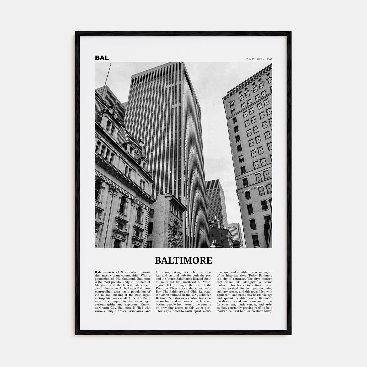 Baltimore Travel B&W No 3 Poster