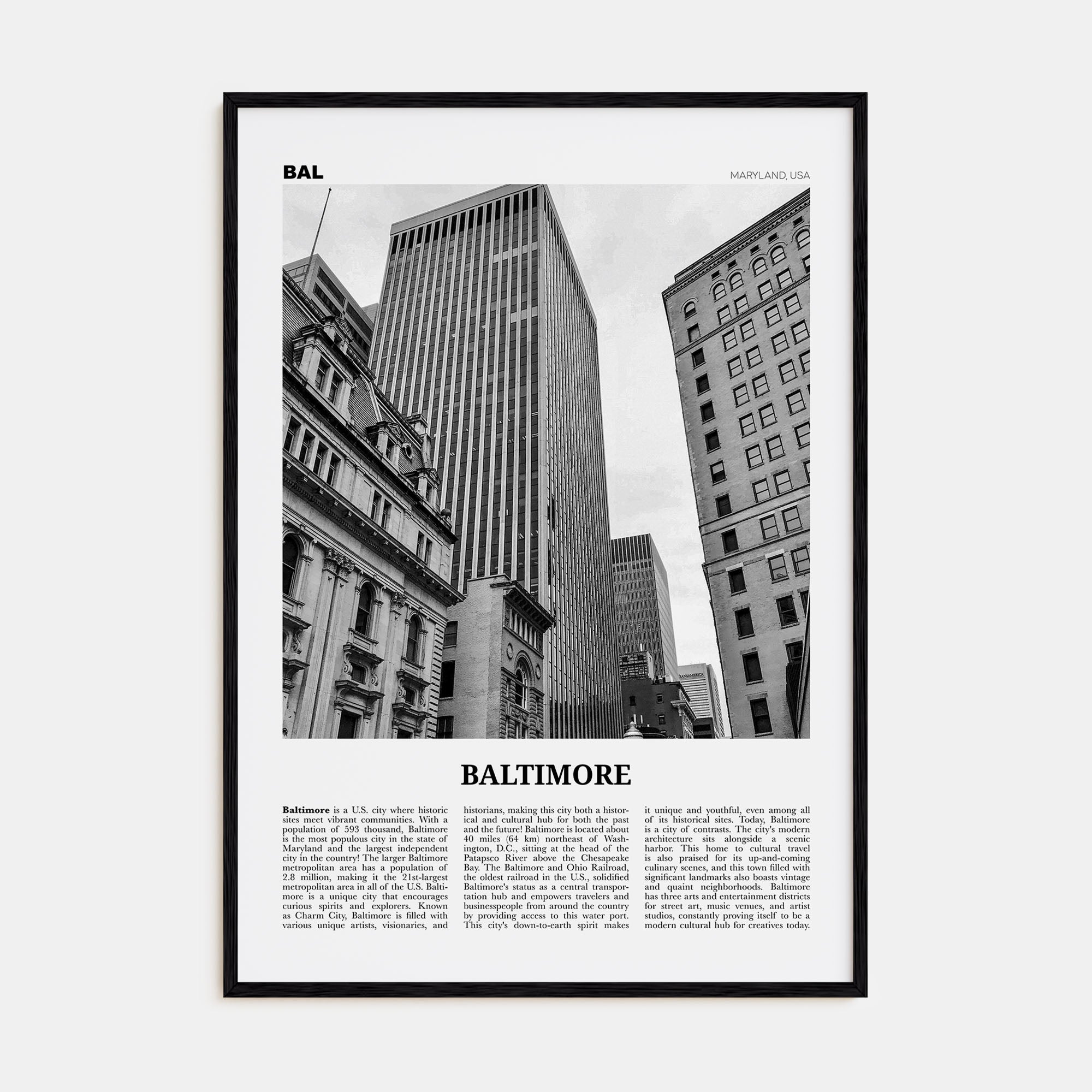 Baltimore Travel B&W No 3 Poster