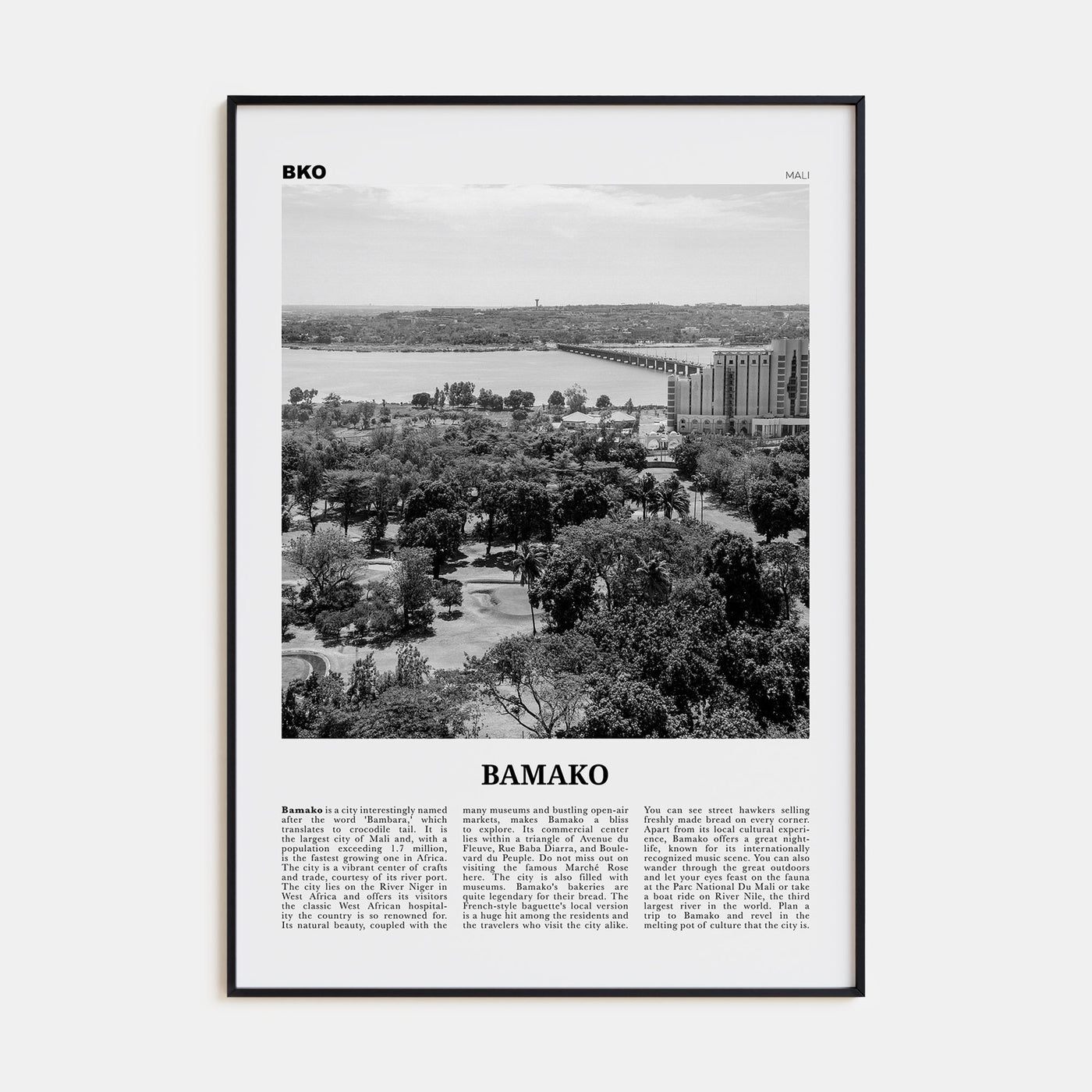 Bamako Travel B&W Poster