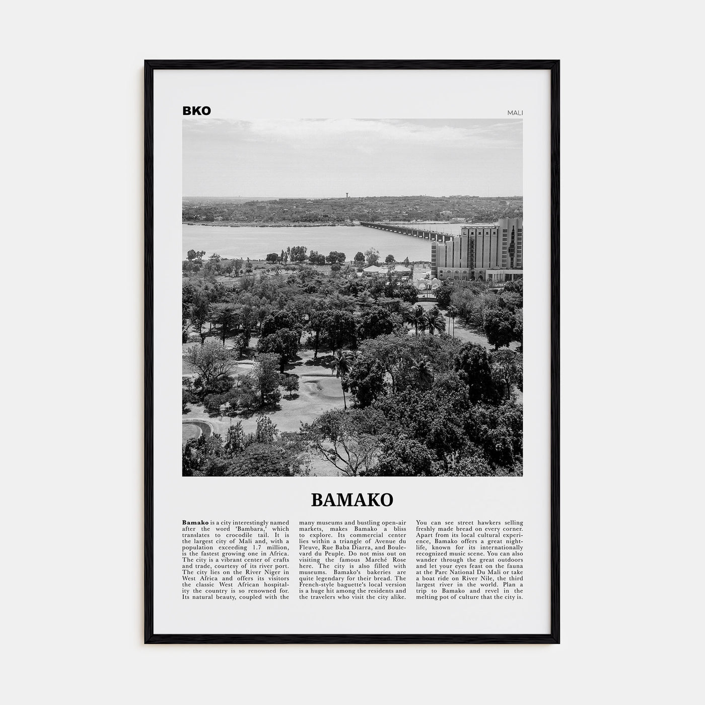 Bamako Travel B&W Poster