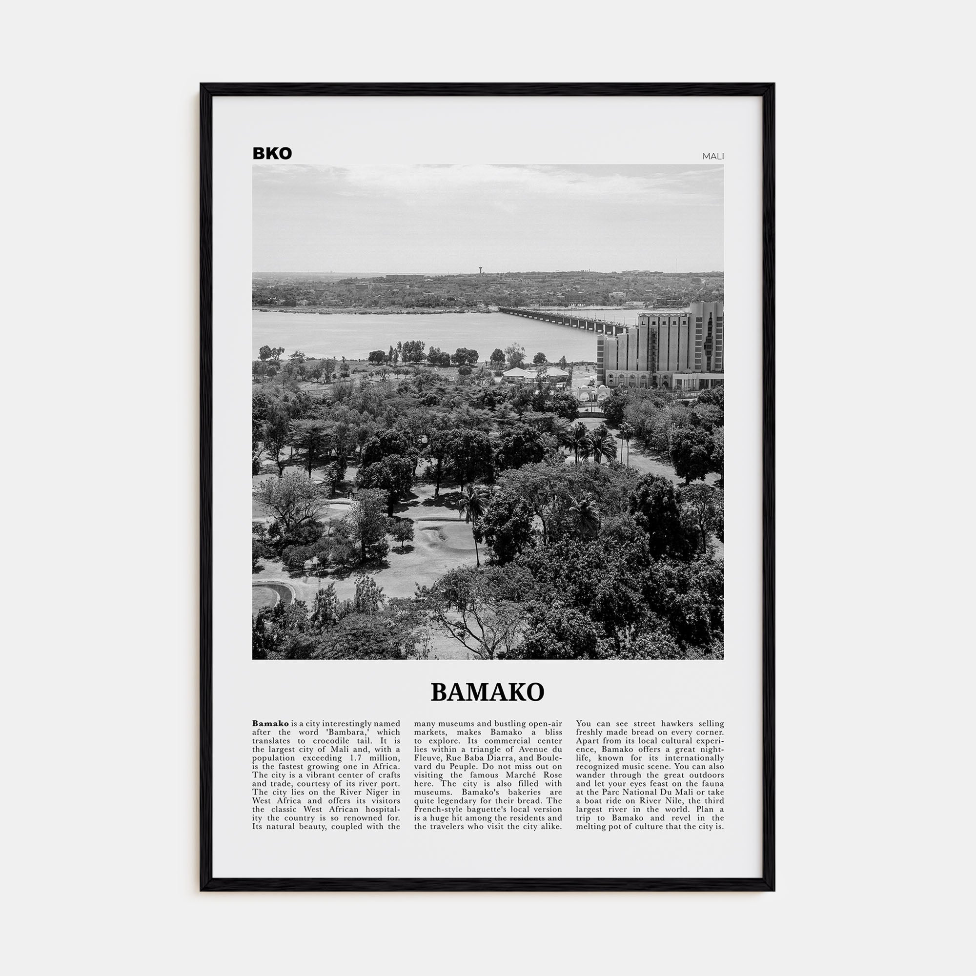 Bamako Travel B&W Poster