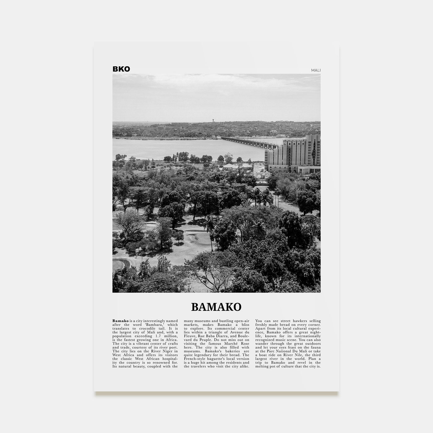 Bamako Travel B&W Poster
