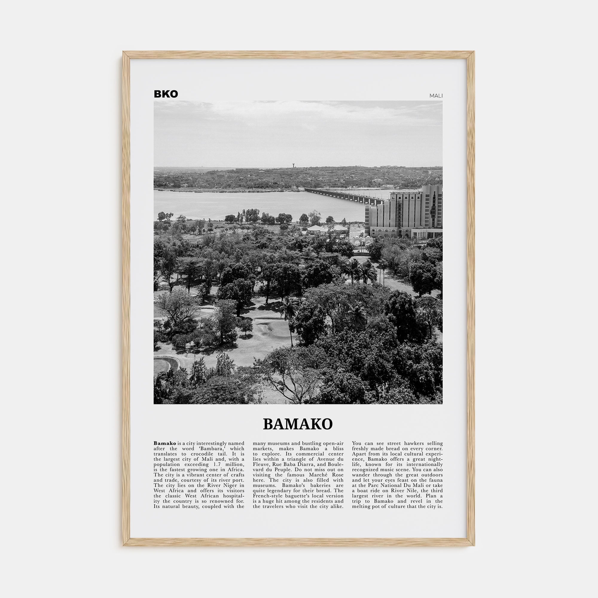 Bamako Travel B&W Poster