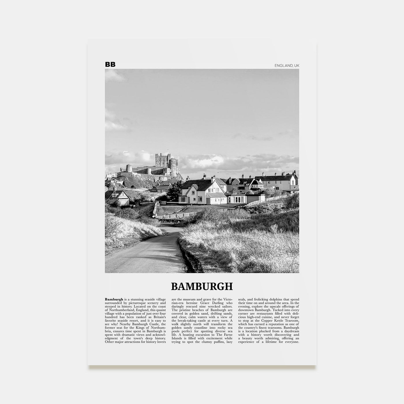Bamburgh Travel B&W Poster