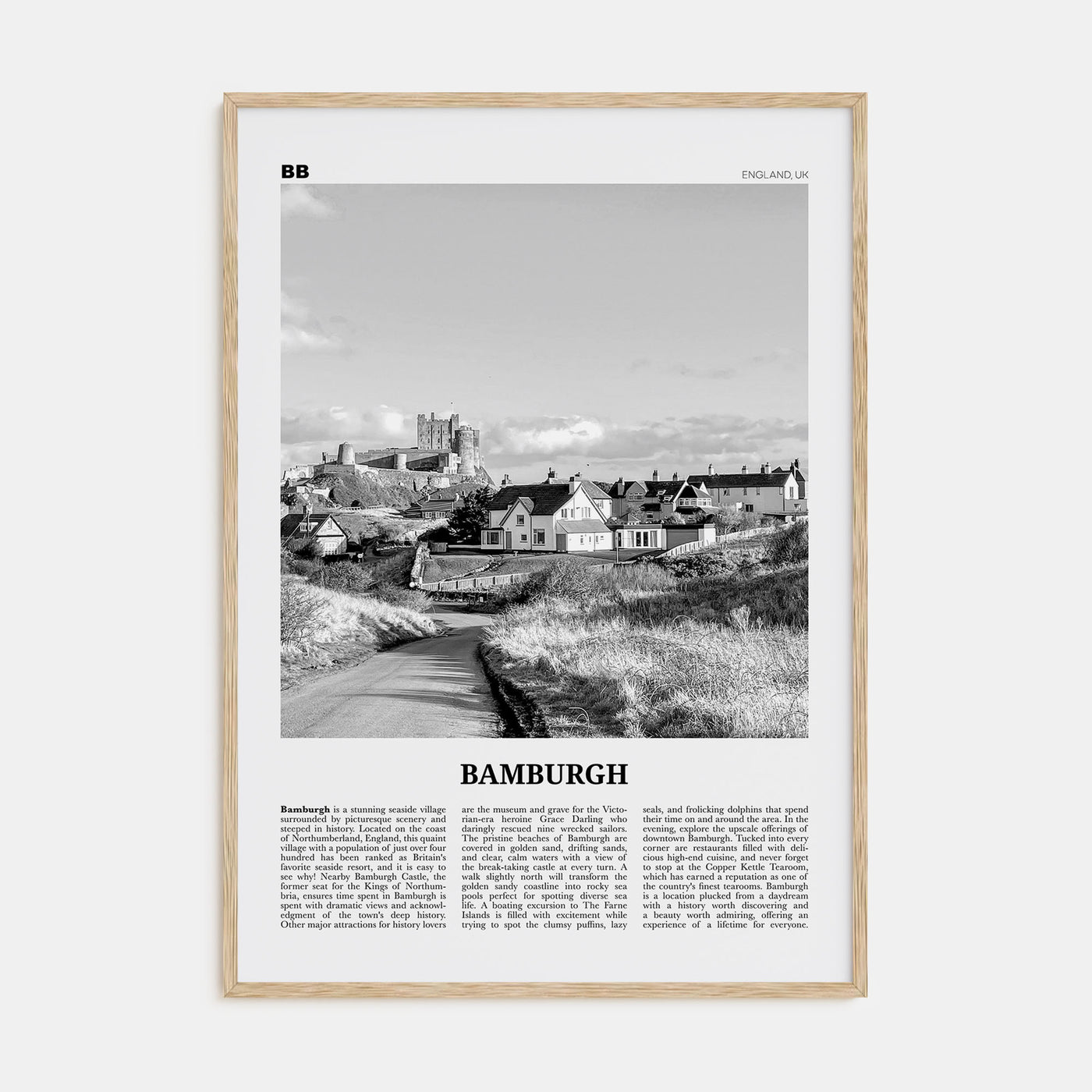 Bamburgh Travel B&W Poster