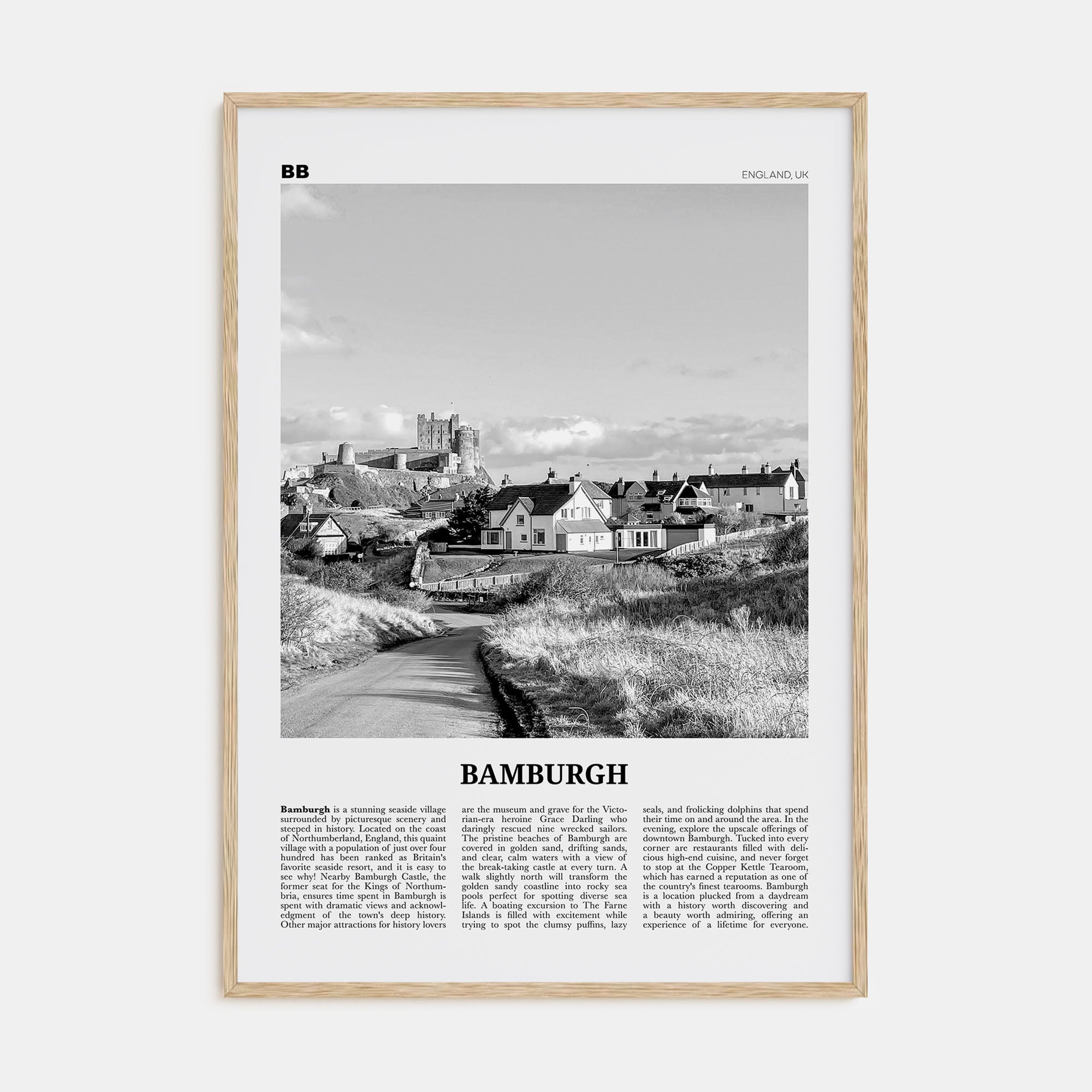 Bamburgh Travel B&W Poster