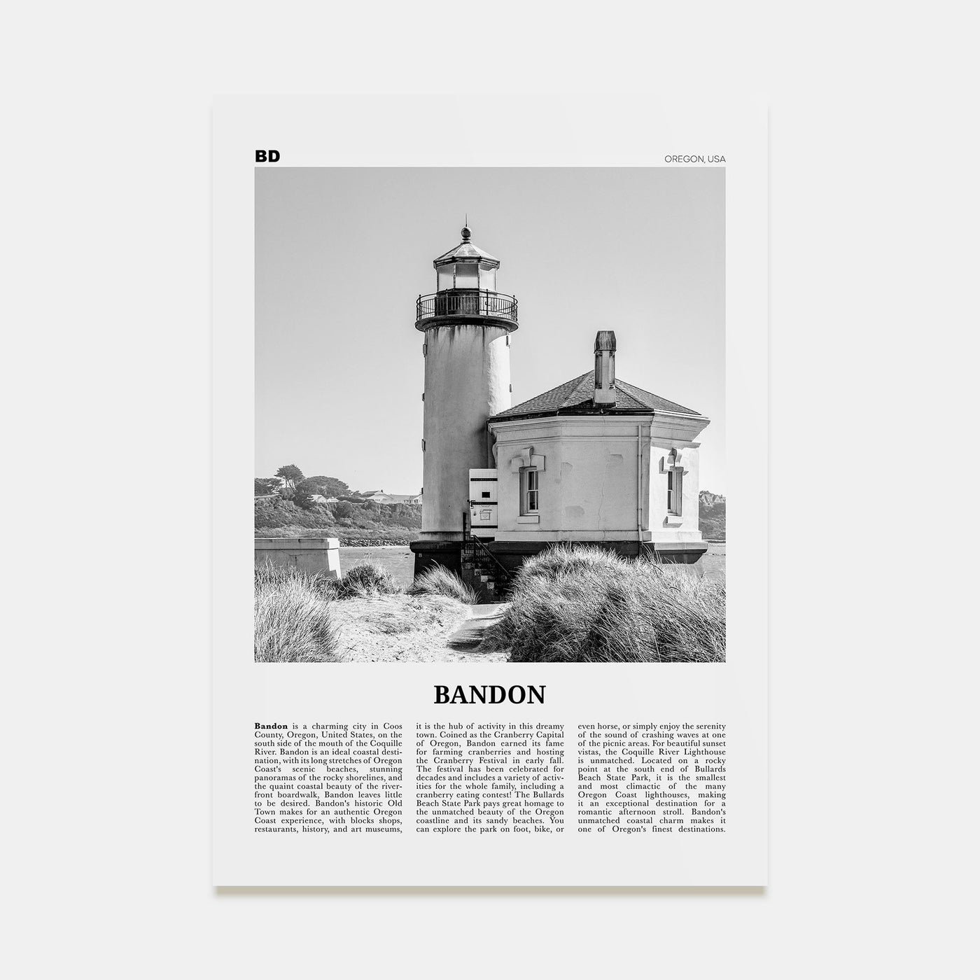 Bandon Travel B&W Poster