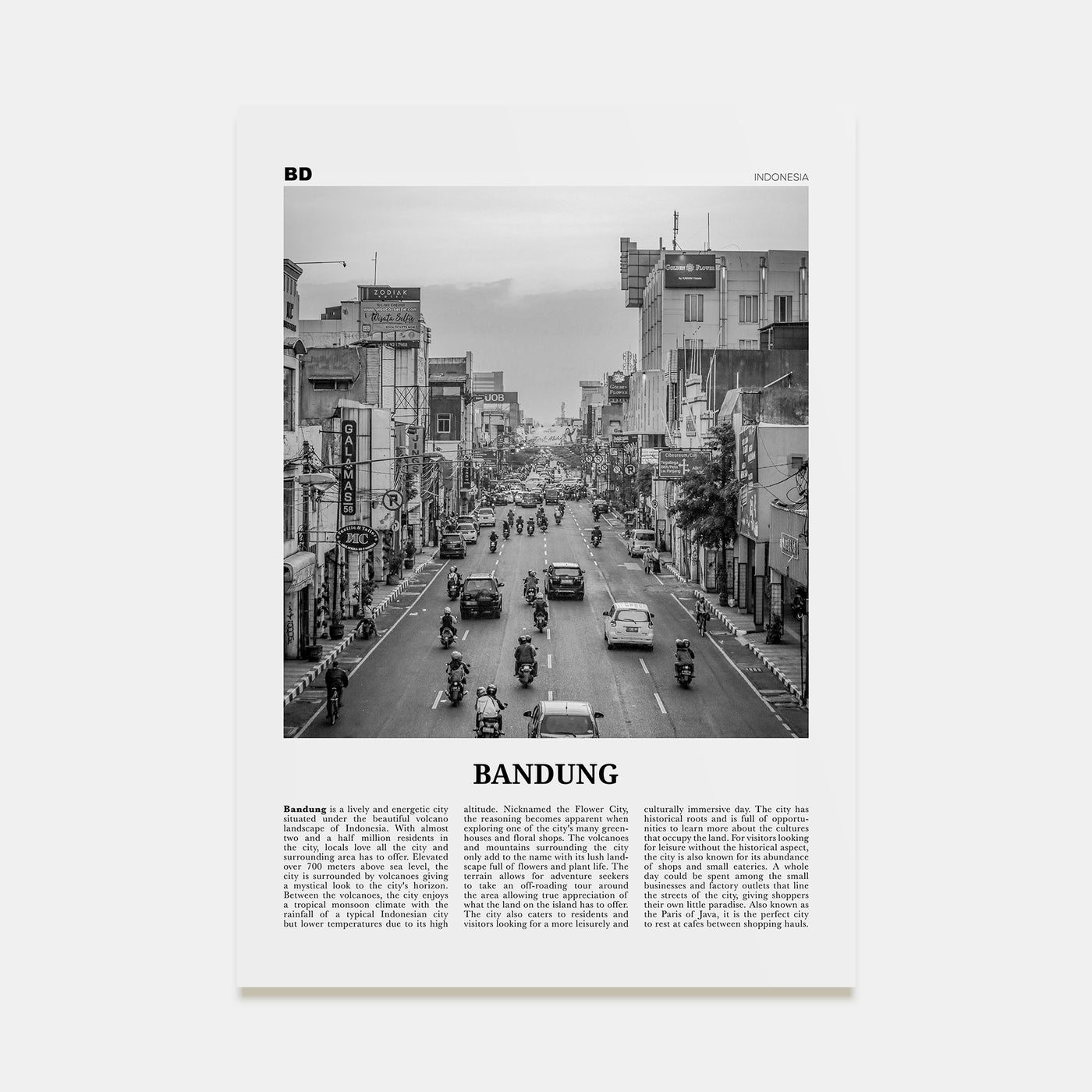 Bandung Travel B&W Poster