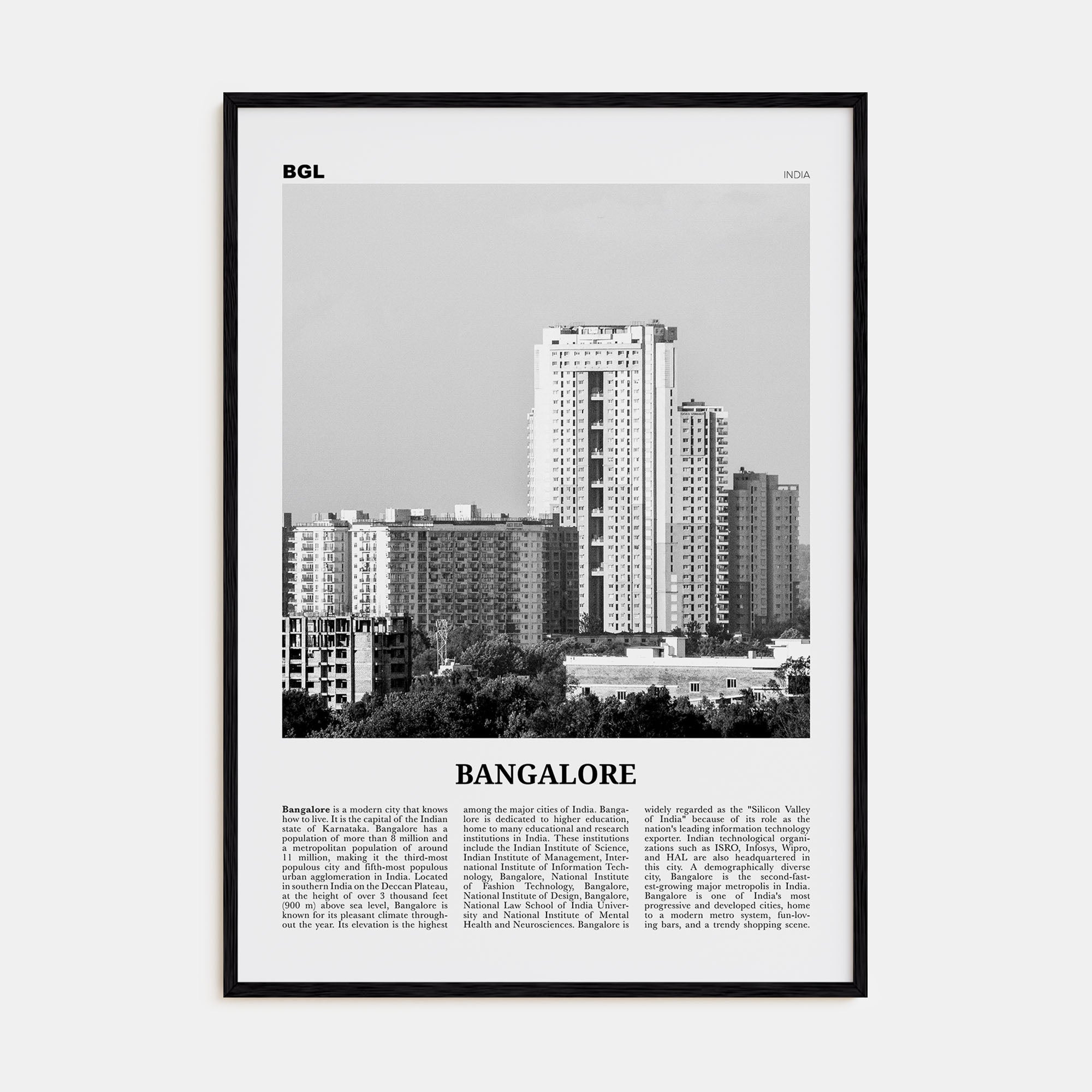 Bangalore Travel B&W Poster