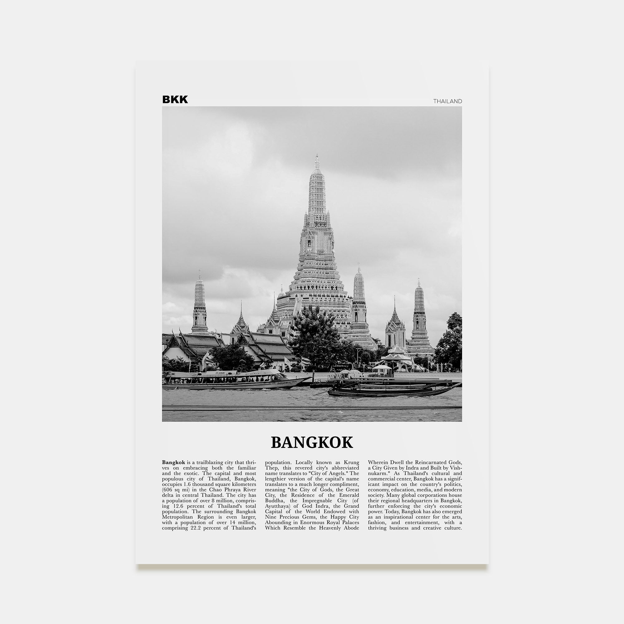 Bangkok Travel B&W No 1 Poster