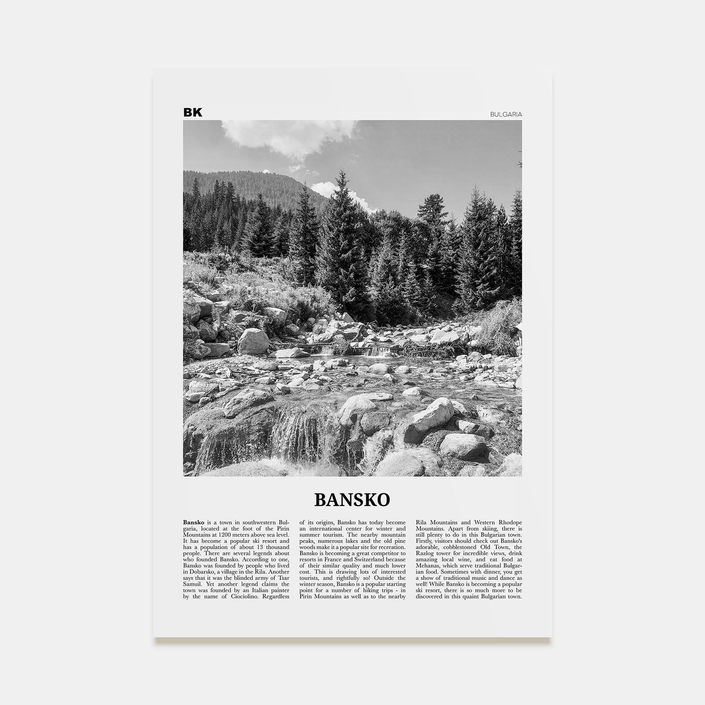 Bansko Travel B&W Poster