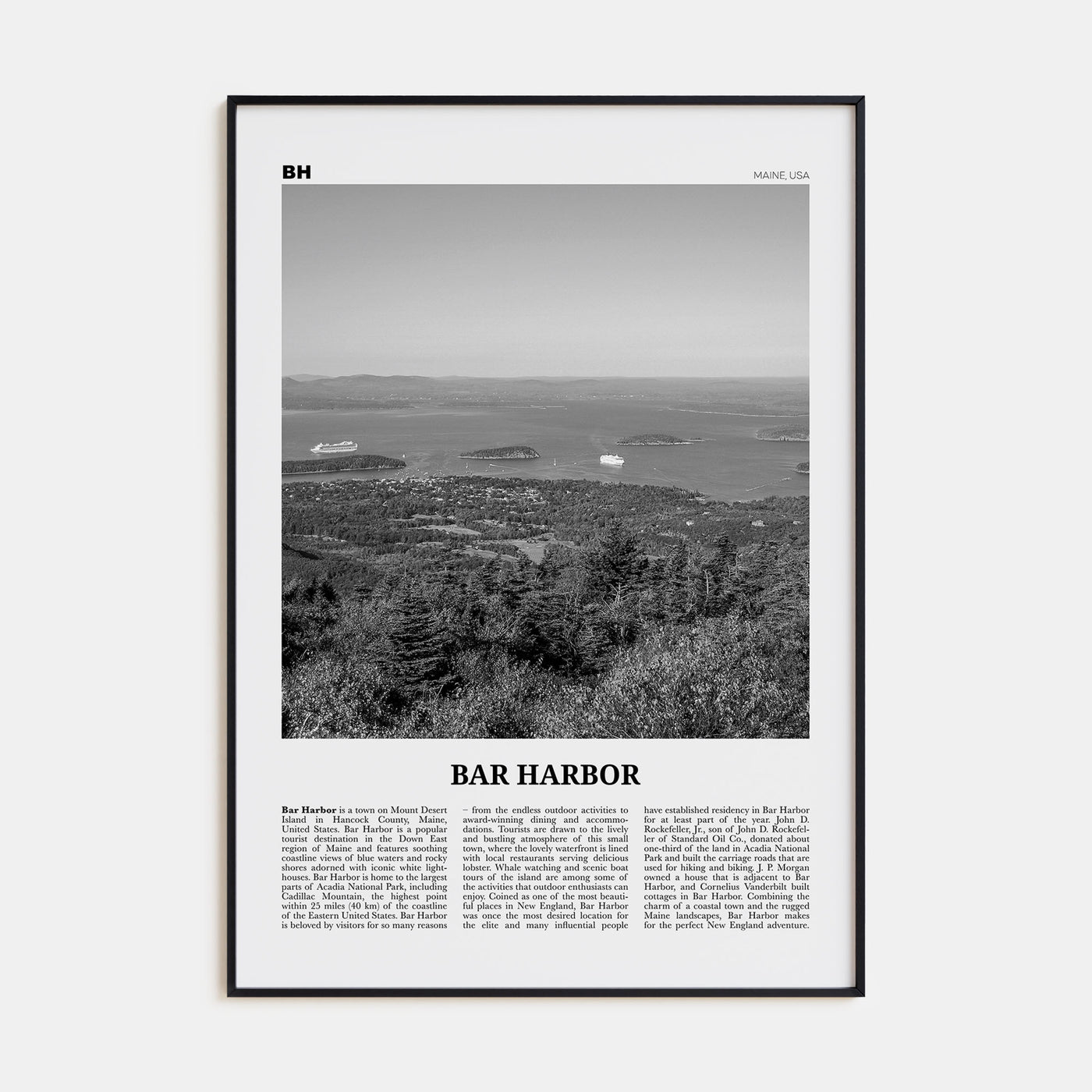 Bar Harbor Travel B&W Poster