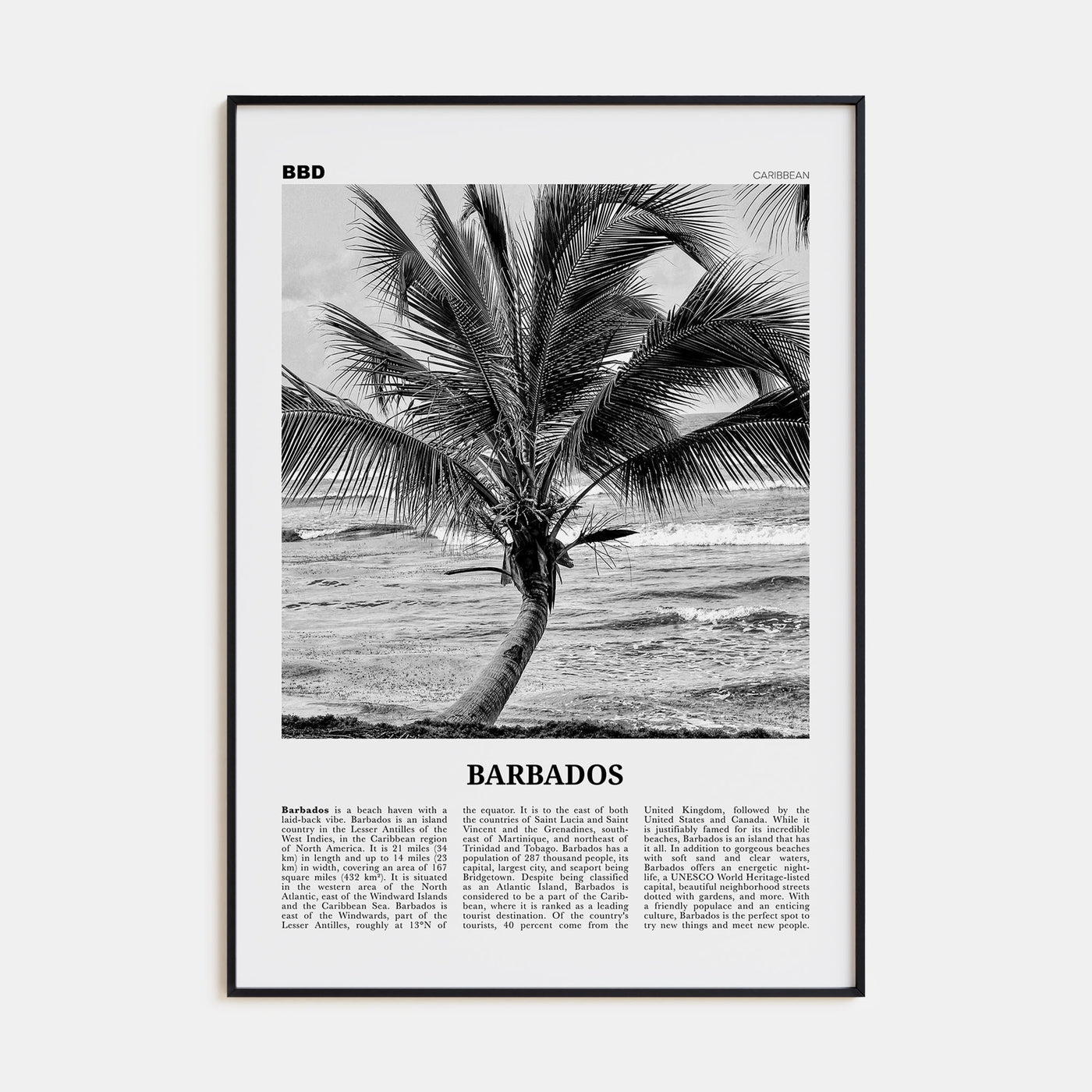 Barbados Travel B&W No 2 Poster