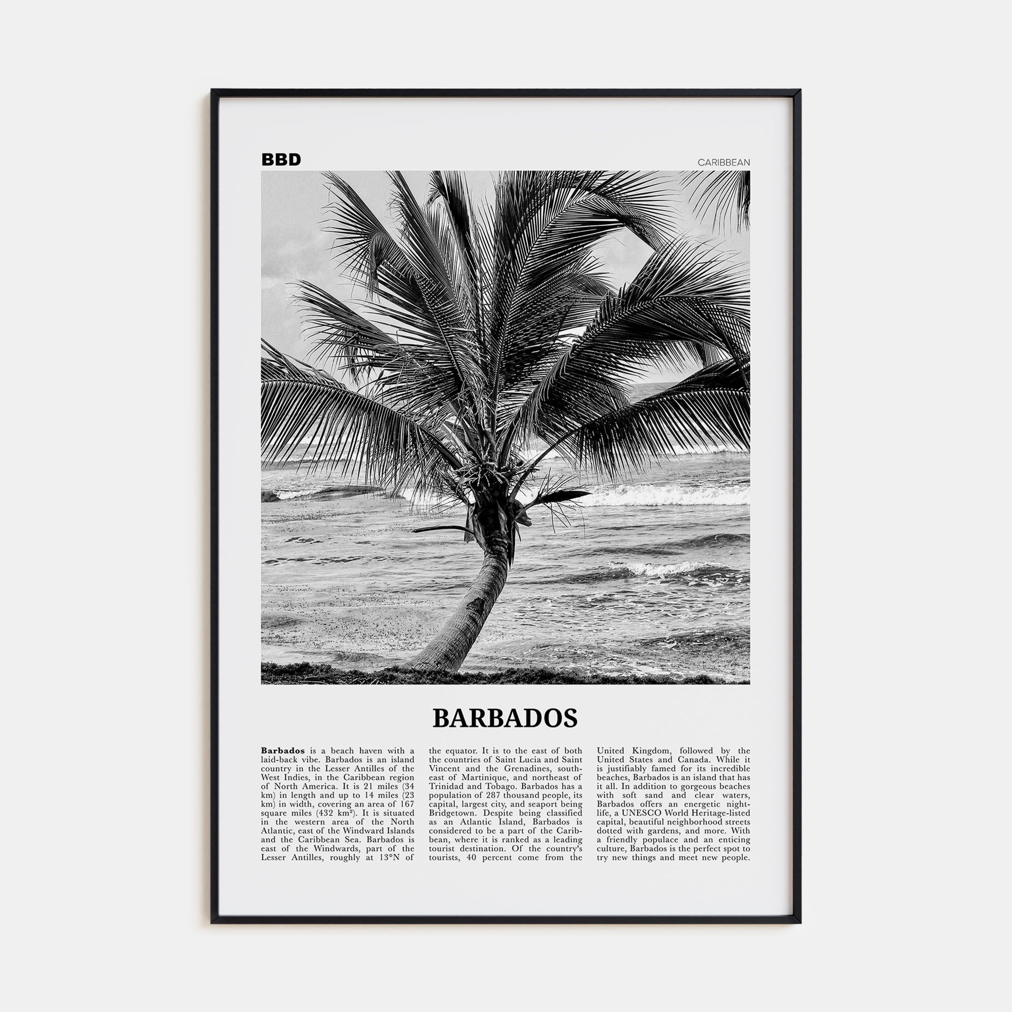 Barbados Travel B&W No 2 Poster