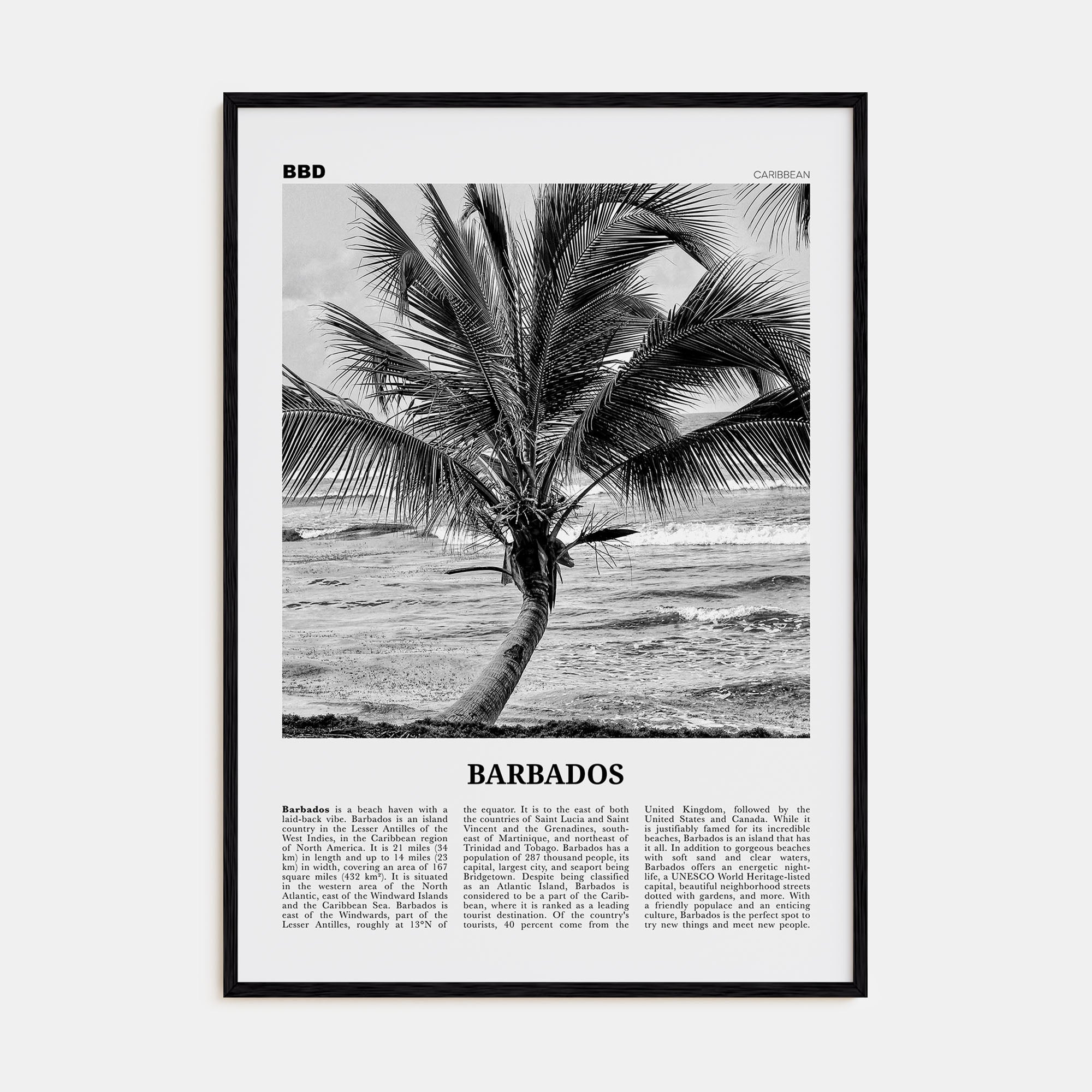 Barbados Travel B&W No 2 Poster
