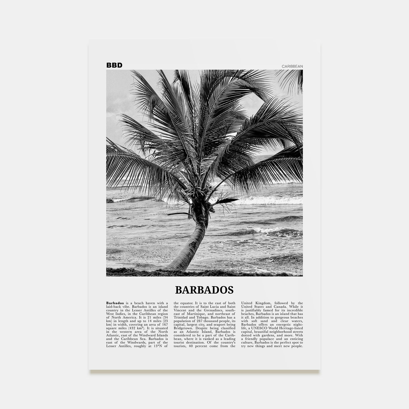 Barbados Travel B&W No 2 Poster