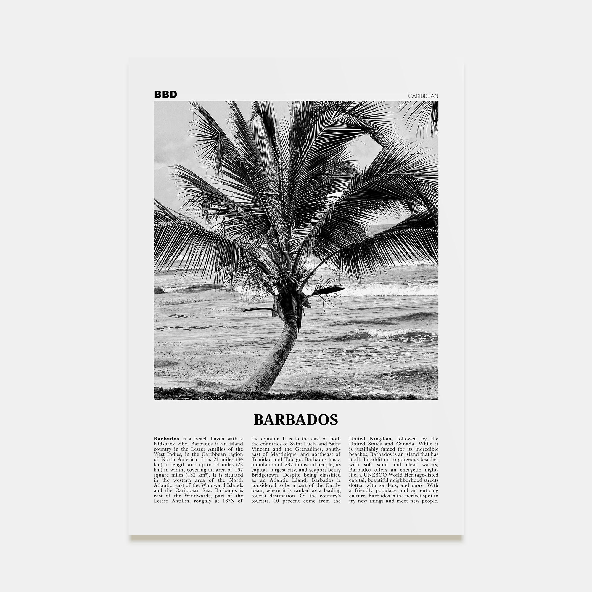 Barbados Travel B&W No 2 Poster