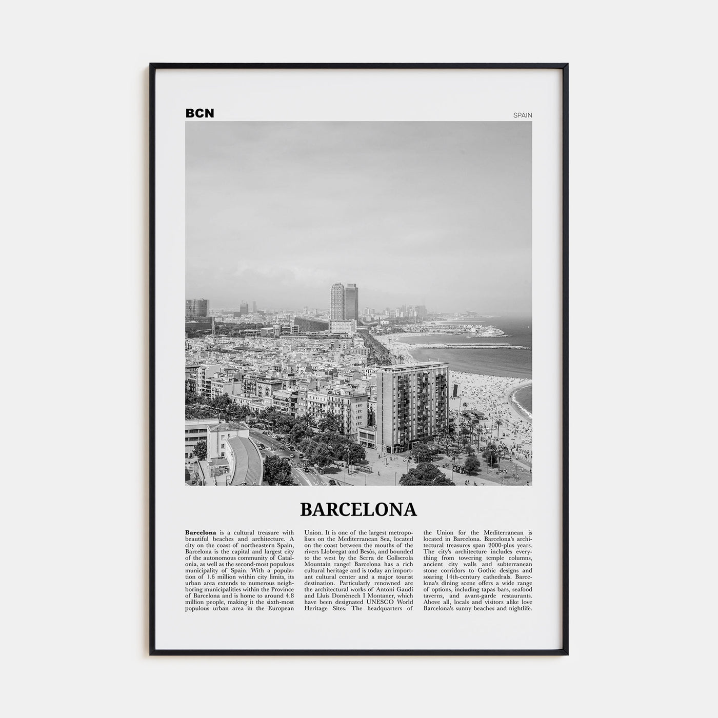 Barcelona Travel B&W No 2 Poster
