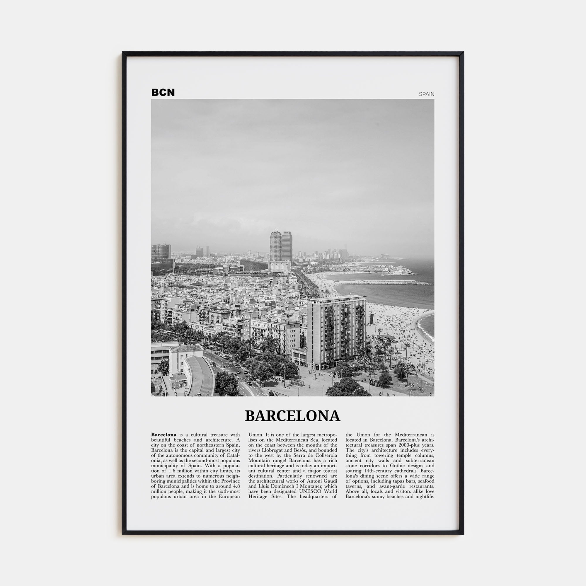 Barcelona Travel B&W No 2 Poster