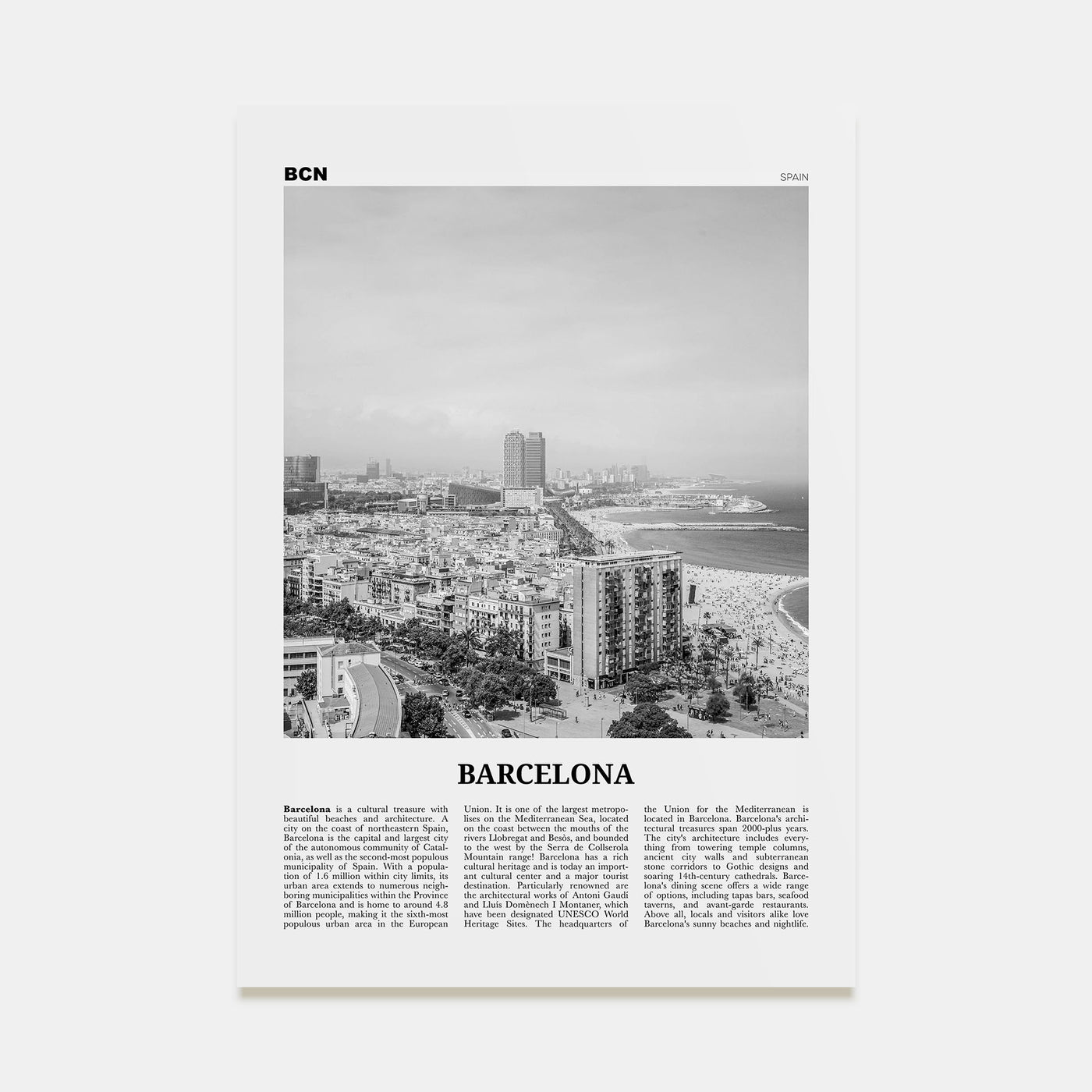 Barcelona Travel B&W No 2 Poster