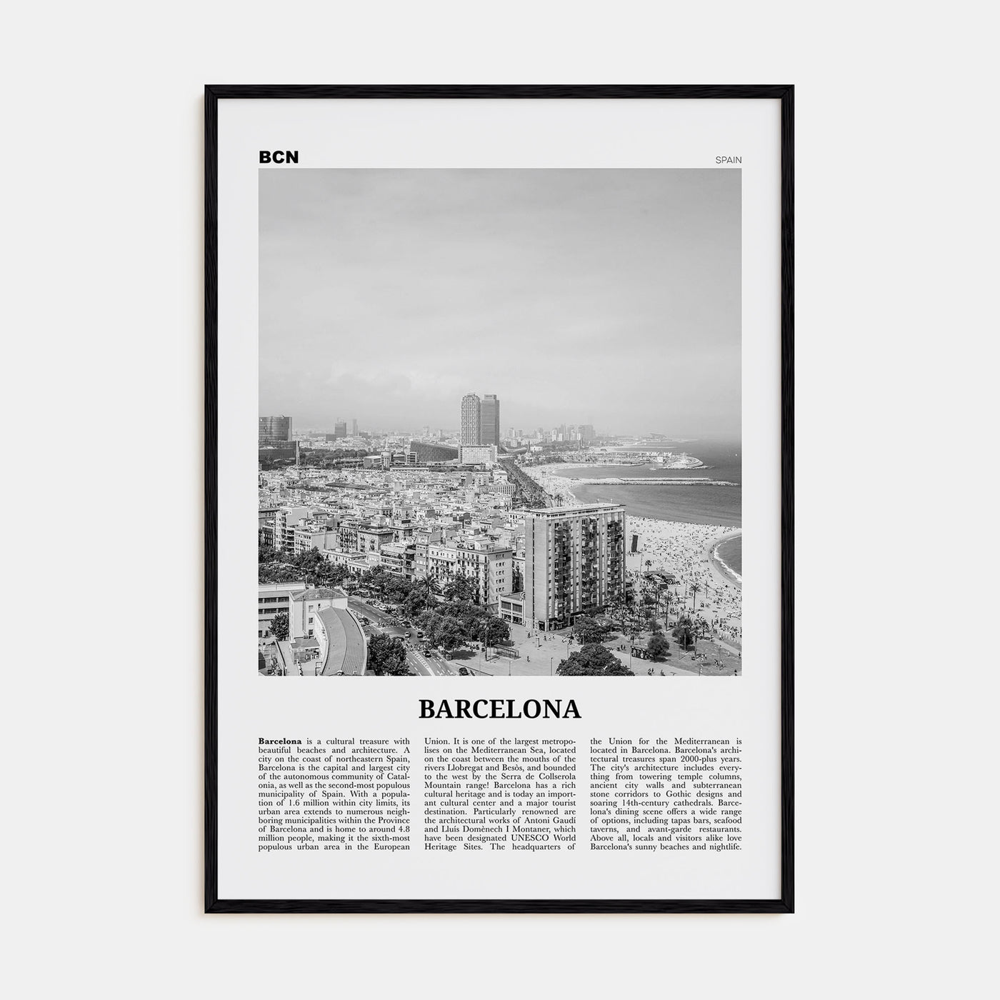 Barcelona Travel B&W No 2 Poster