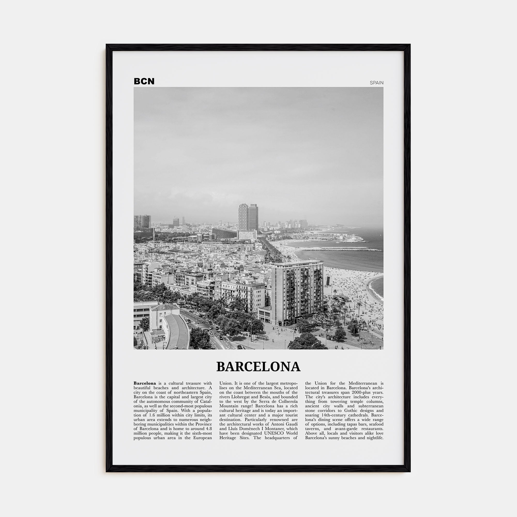 Barcelona Travel B&W No 2 Poster