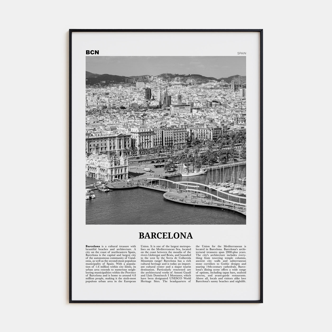 Barcelona Travel B&W No 3 Poster
