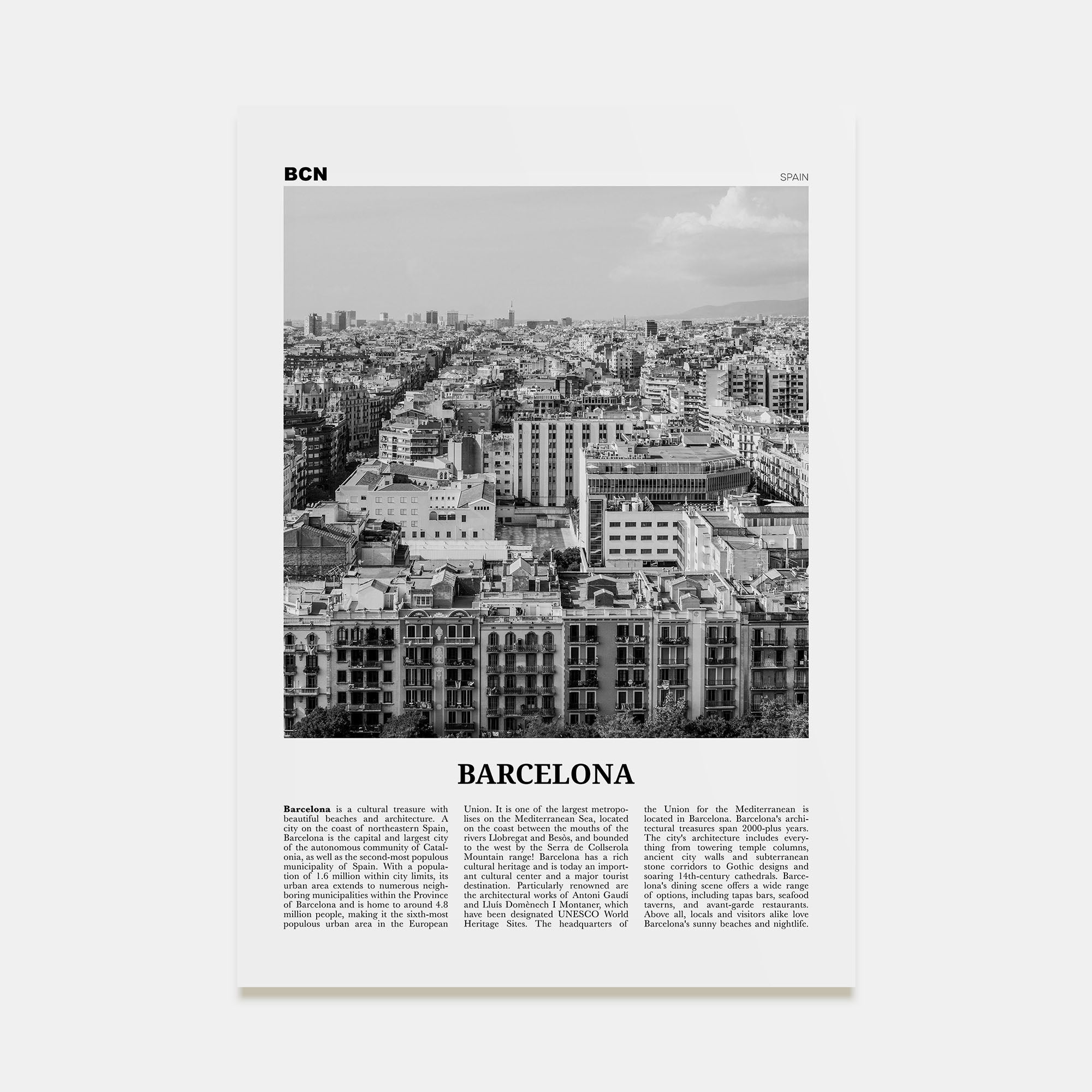 Barcelona Travel B&W No 4 Poster
