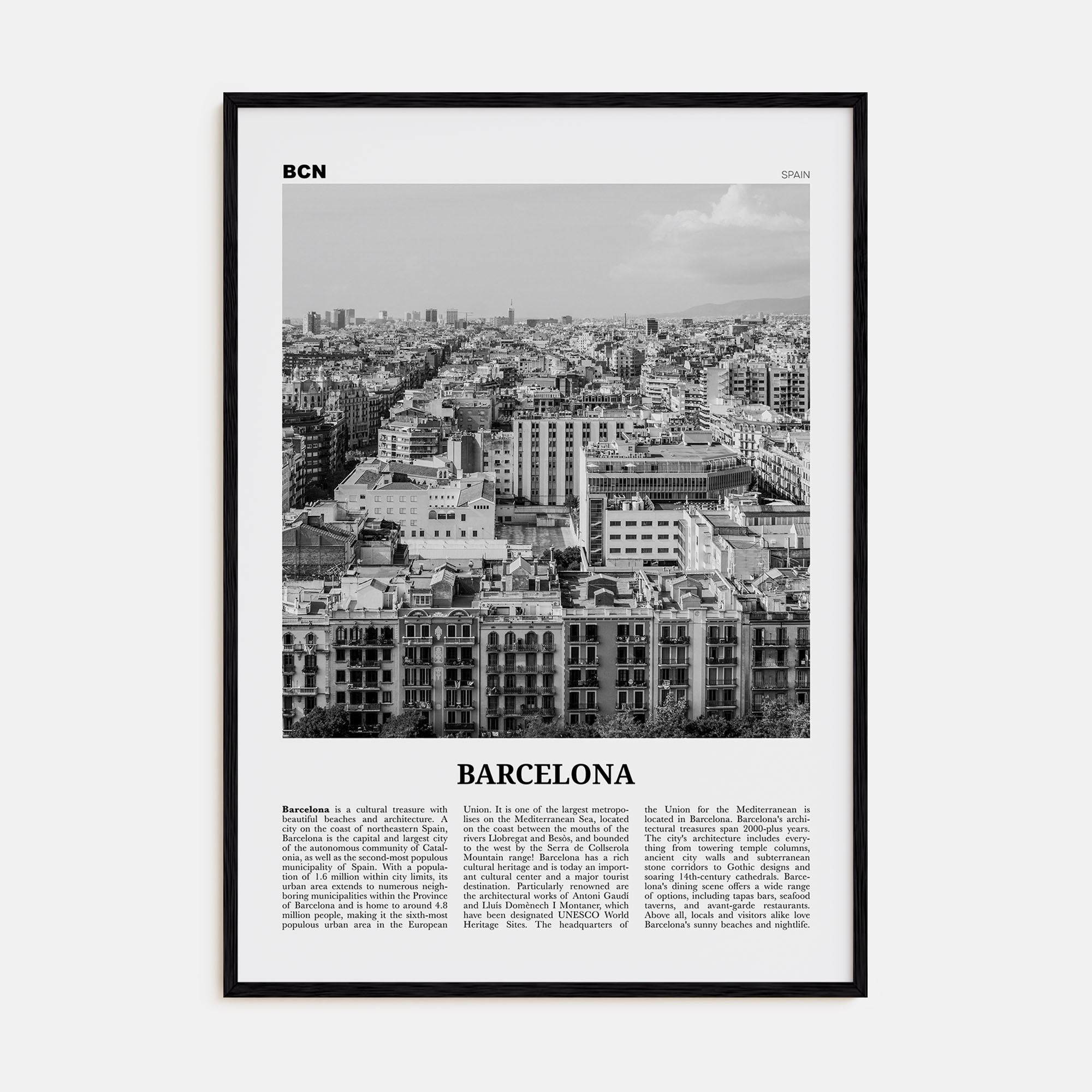 Barcelona Travel B&W No 4 Poster