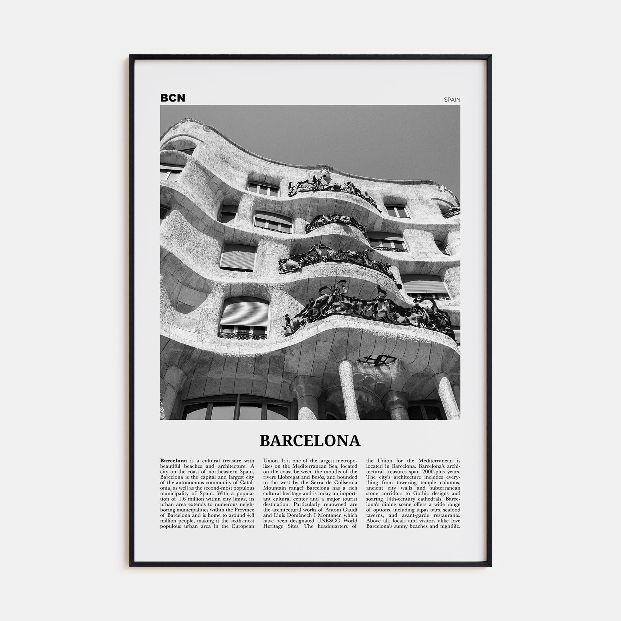 Barcelona Travel B&W No 5 Poster