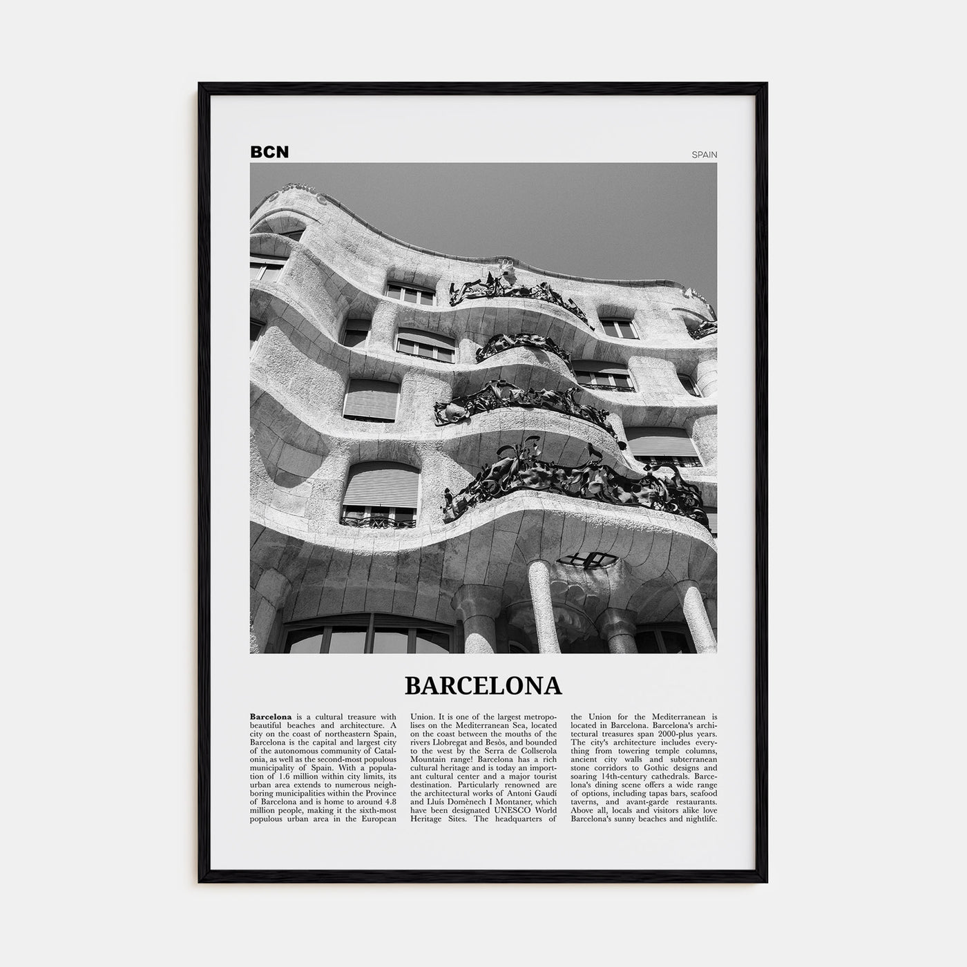 Barcelona Travel B&W No 5 Poster