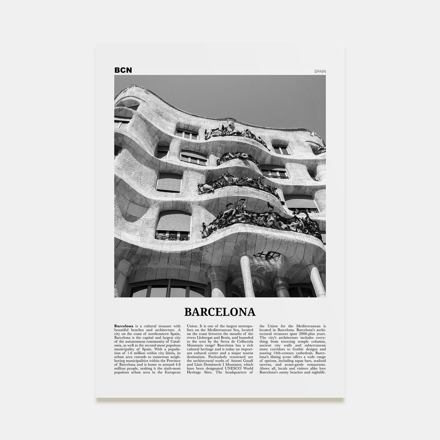 Barcelona Travel B&W No 5 Poster