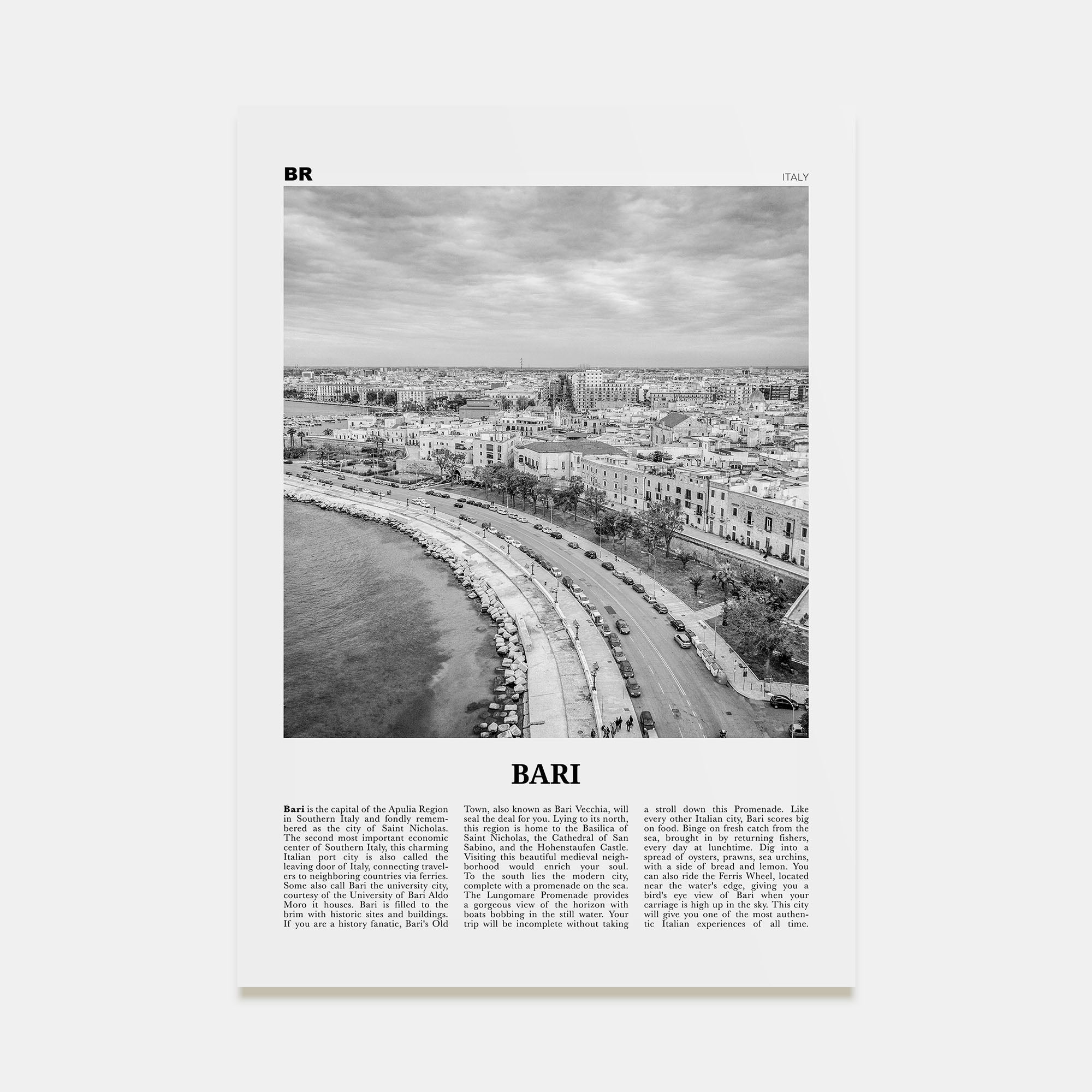Bari Travel B&W Poster