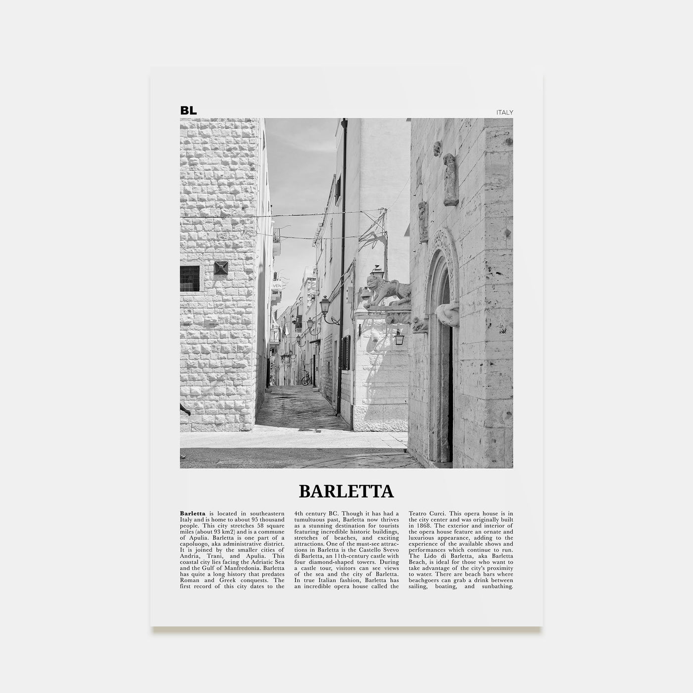 Barletta Travel B&W Poster