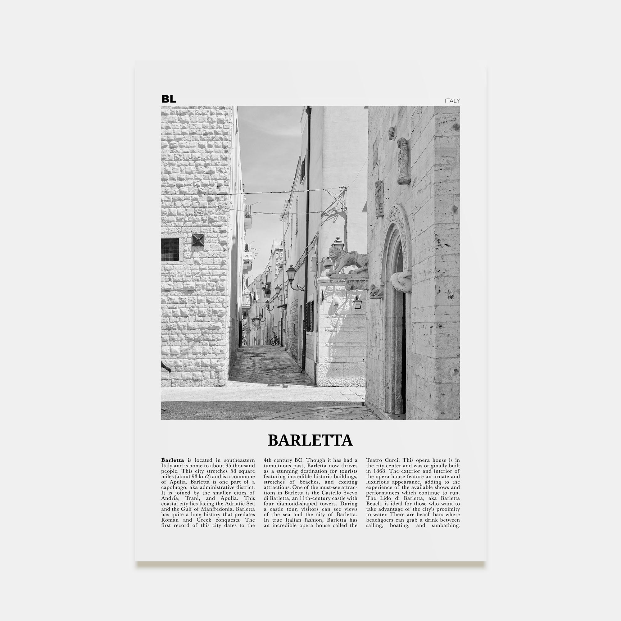 Barletta Travel B&W Poster